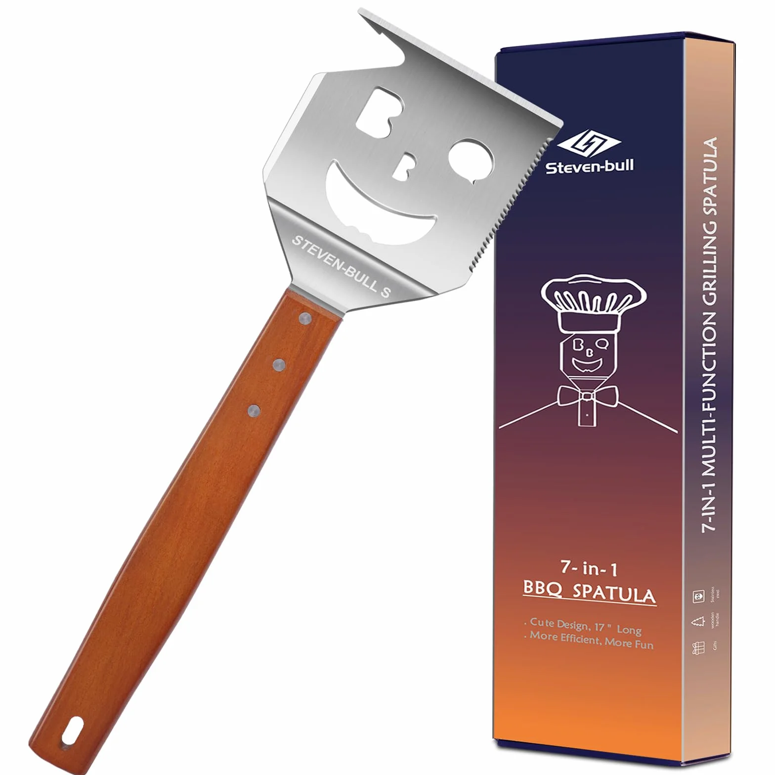 STEVEN-BULL S Spatule Barbecue 7 en 1, Ustensiles Barbecue pour Camping en Plein Air