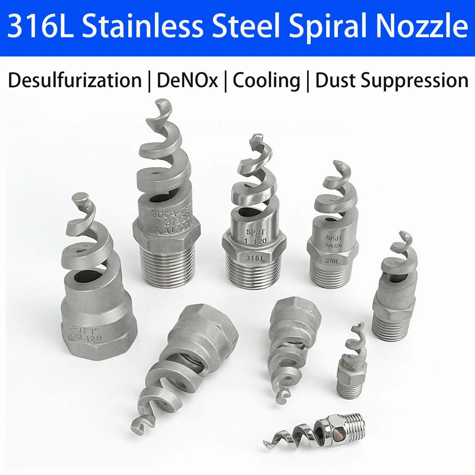 La poussière industrielle en métal de buse d'atomisation de cône en spirale mâle enlève le jet de buse 5pcs 1-1/4"