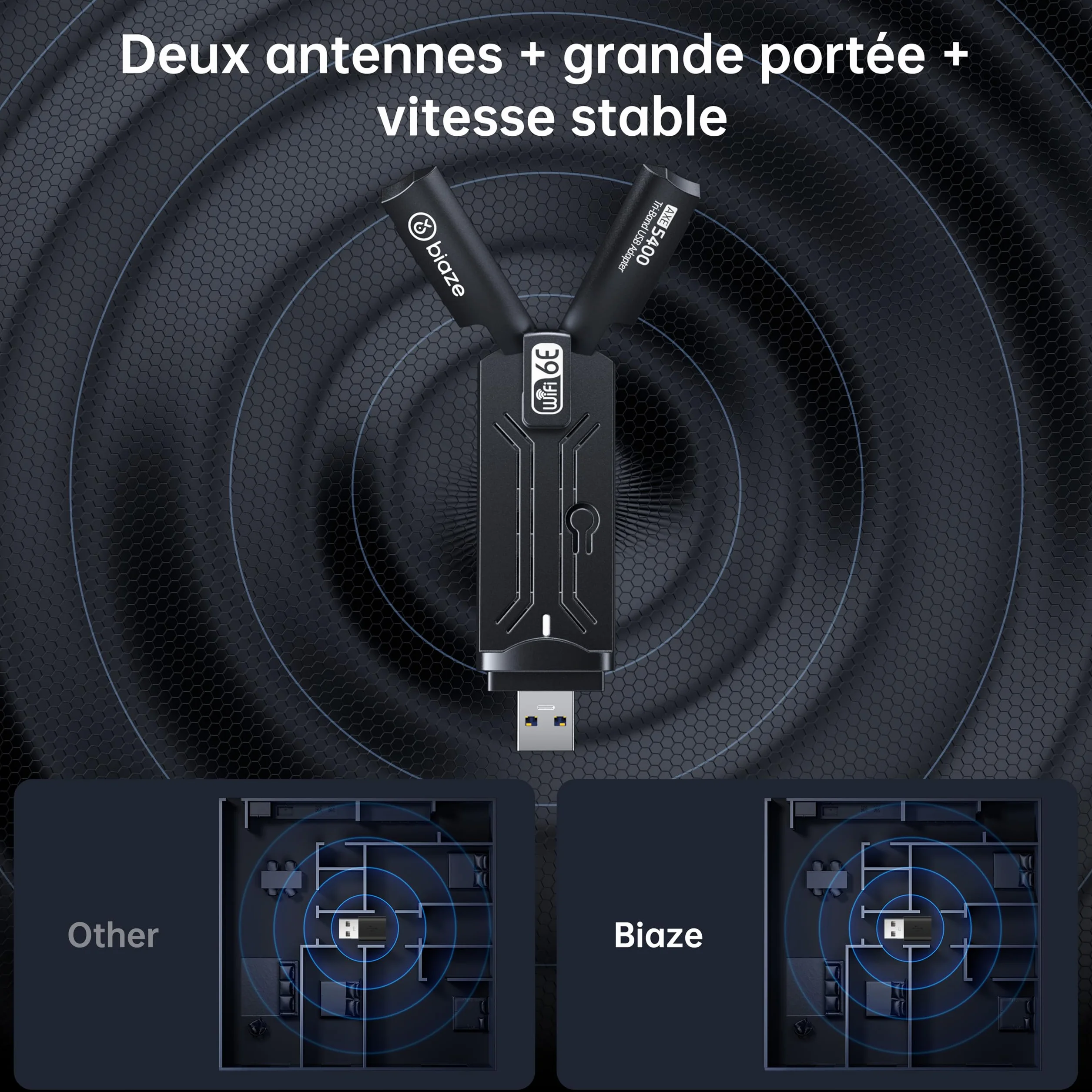 Adaptateur WiFi 6E sans fil 5400 Mbit/s USB 3.0 double bande pour PC ordinateur portable carte réseau Plug and Play antenne externe