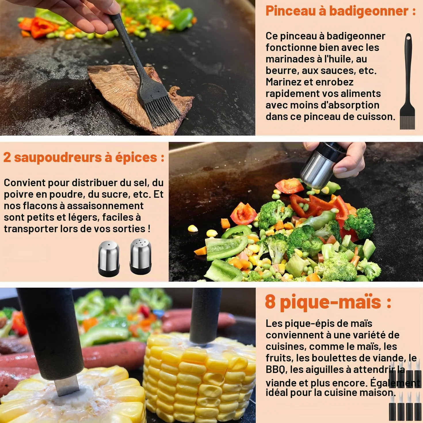Kit d'accessoires de Barbecue Professionnels 38 Pièces Acier Inoxydable avec Pince, Presse à Hamburger, Sac de Transport