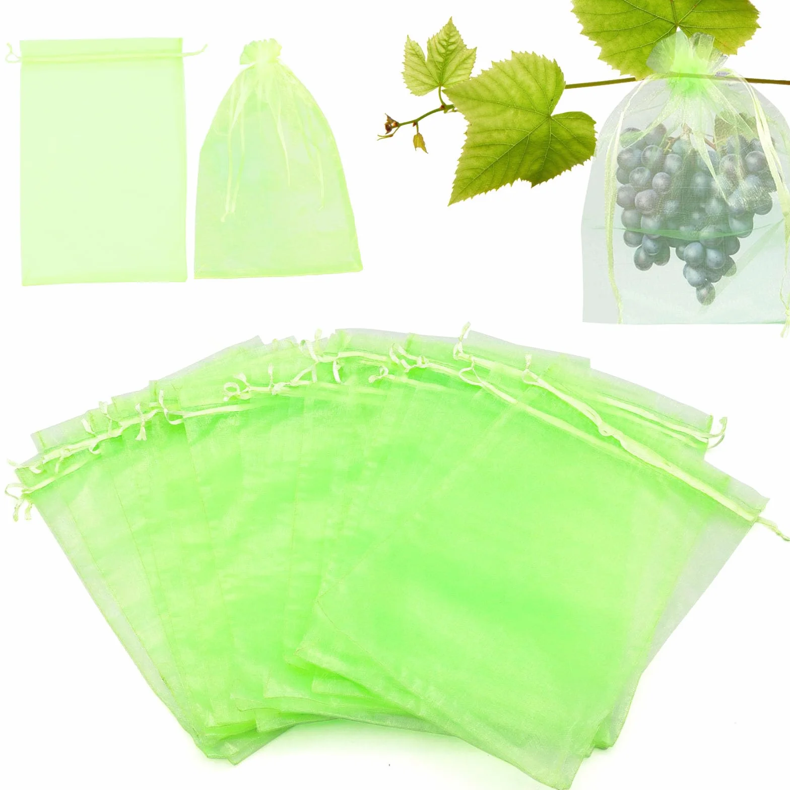 Sachet Protection Fruits Organza Vert Respirant à Cordon de Serrage 20x15cm 120 Pièces
