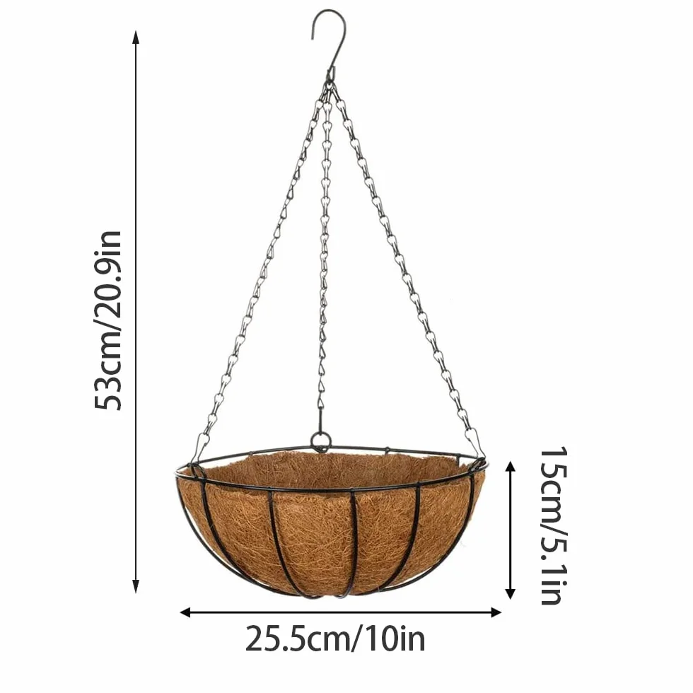 Lot de 2 jardinières suspendues en métal, panier pour plantes à suspendre, noix de coco