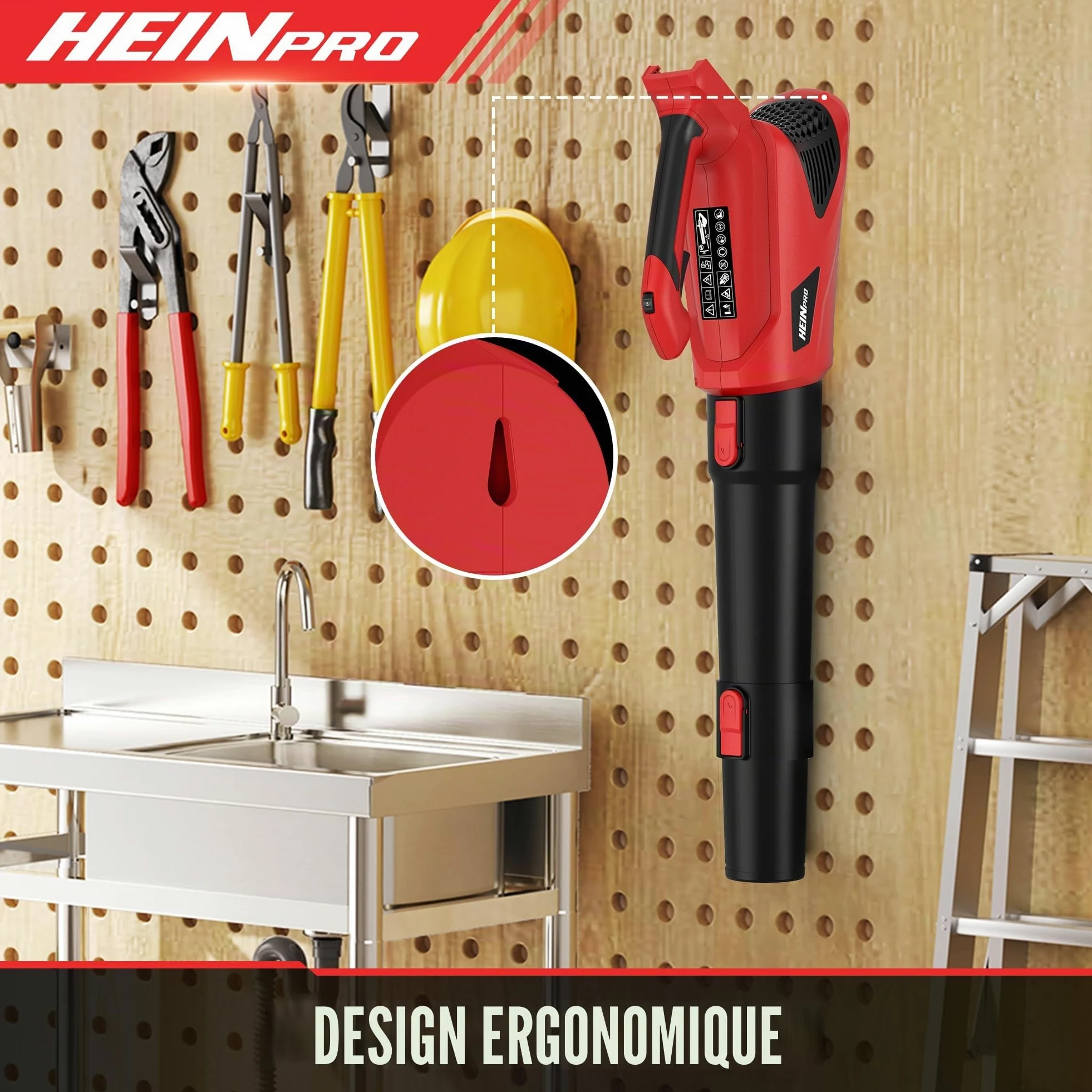 HEINPRO Souffleur de feuilles sans fil jusqu'à 500 CFM, compatible avec batterie Milwaukee M18 (outil nu), souffleur de feuilles électrique sans fil avec 5 modes de vitesse, souffleur de feuilles