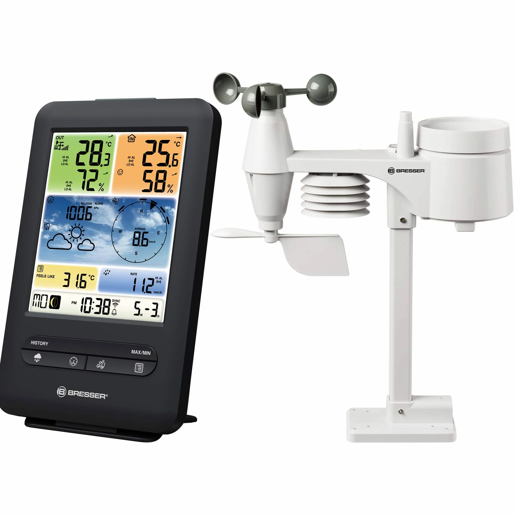 BRESSER Station météo Pro WiFi avec capteur extérieur 7002585 Noir | Bresser V Station météo sans fil professionnelle Wifi 5 en 1