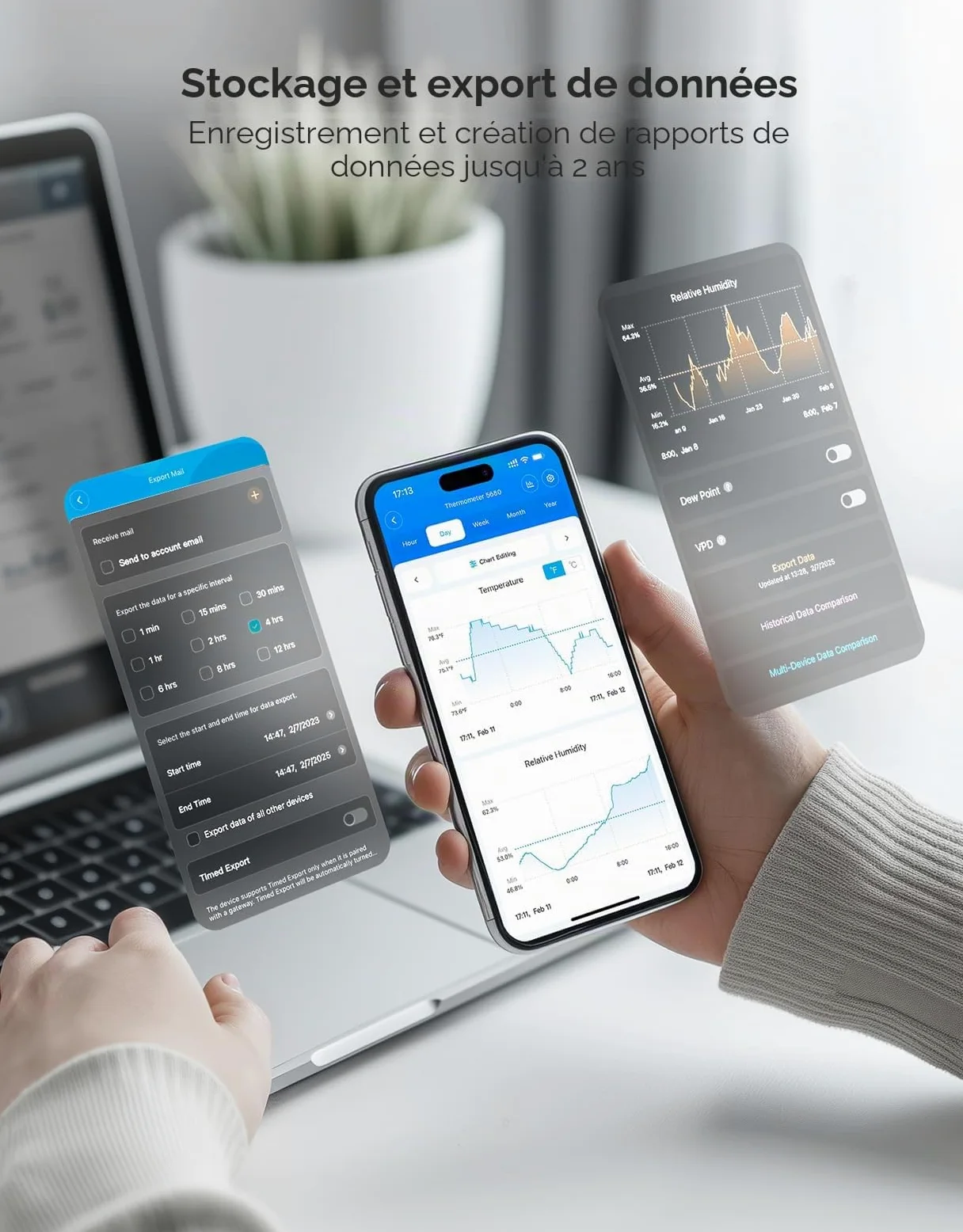 GoveeLife Thermomètre hygromètre WLAN interne, lot de 3 pièces, température intelligente et compteur d'humidité de l'air avec notification d'application et stockage de données, convient à la serre