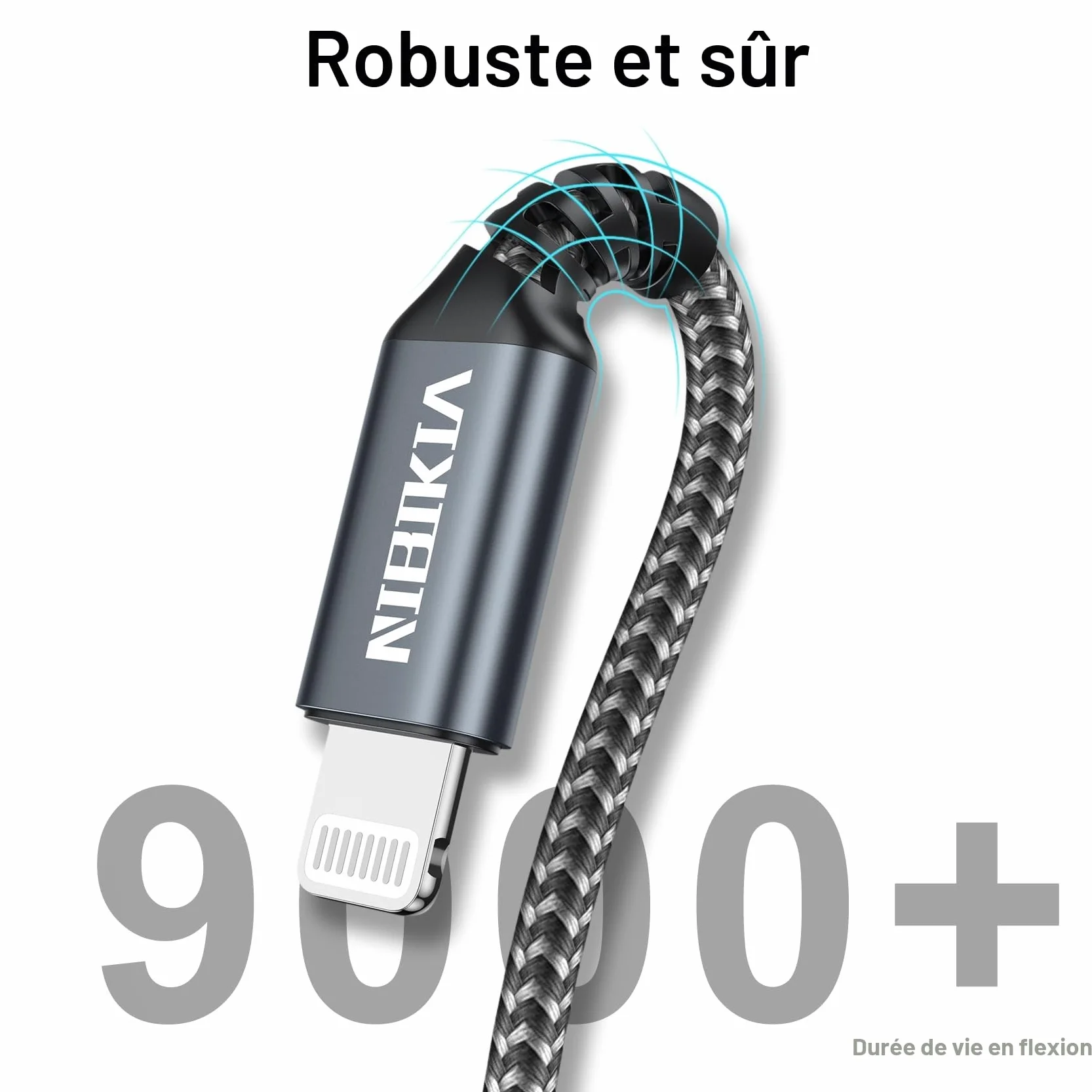 NIBIKIA Câble iPhone 2M Lot de 3 Chargeur MFi Nylon Tressé Charge Rapide Compatible iPhone 14 13 12 11 Pro Pro Max XS XR X 8 7 6 5 SE