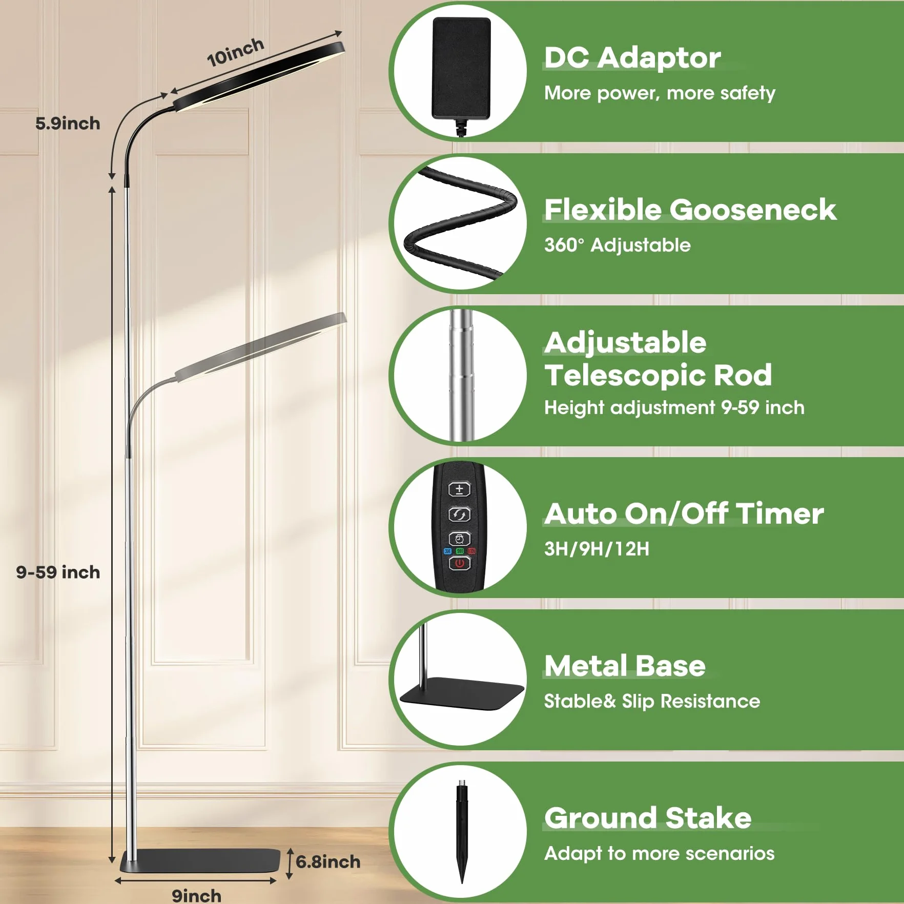 Lampe pour plantes à spectre complet 160 LED 5V4A, Grow Light avec tuyau flexible 360°, prise européenne, minuterie 3/9/12H, tige télescopique 11.8-59 pouces