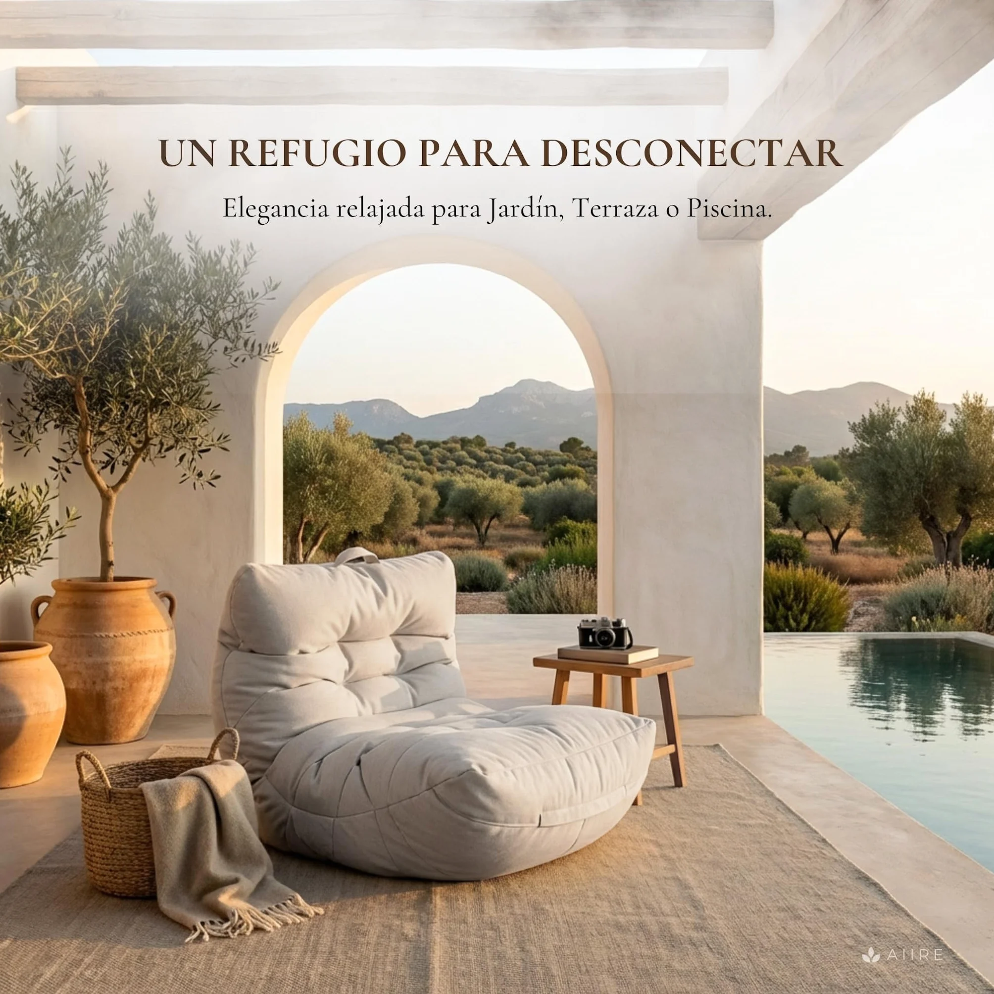 Aiire Fauteuil Pouf Extérieur Moderne - Pouffe Géant XXL Adulte avec Remplissage pour Jardin et Piscine - Gros Bean Bag XXL Gris Clair
