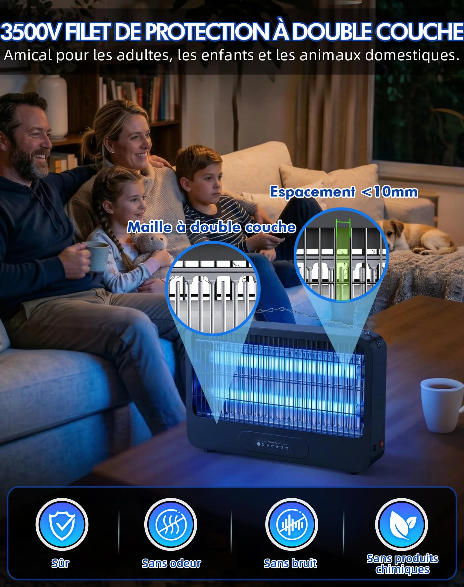 Lampe Anti Moustique 3500V UV 20W Tue Mouche Électrique avec Chaîne Métallique Télécommande Intérieur Extérieur 100m²