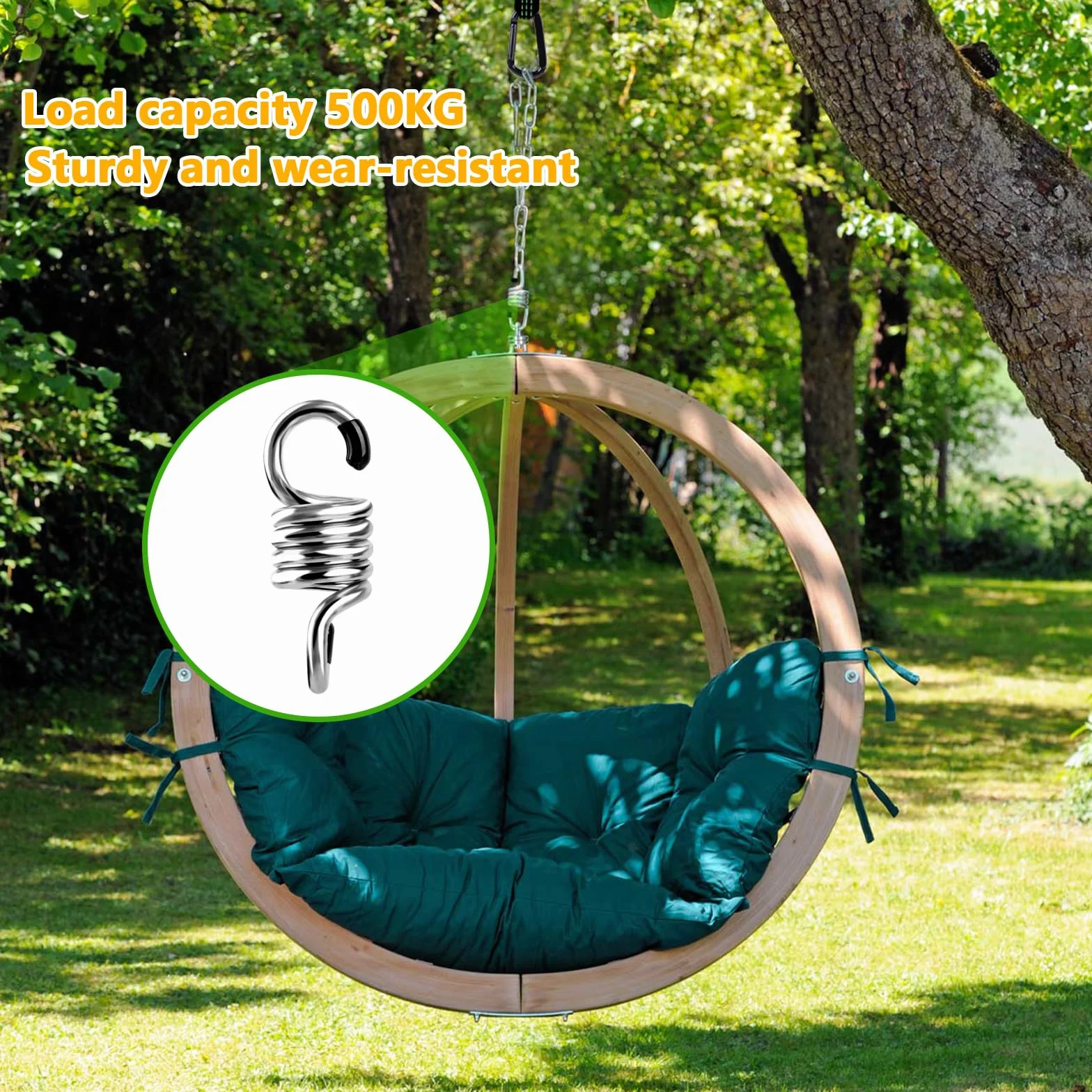 Fixation balançoire hamac 3 m pack de 2 pour fauteuil suspendu avec mousquetons et crochet amortisseur