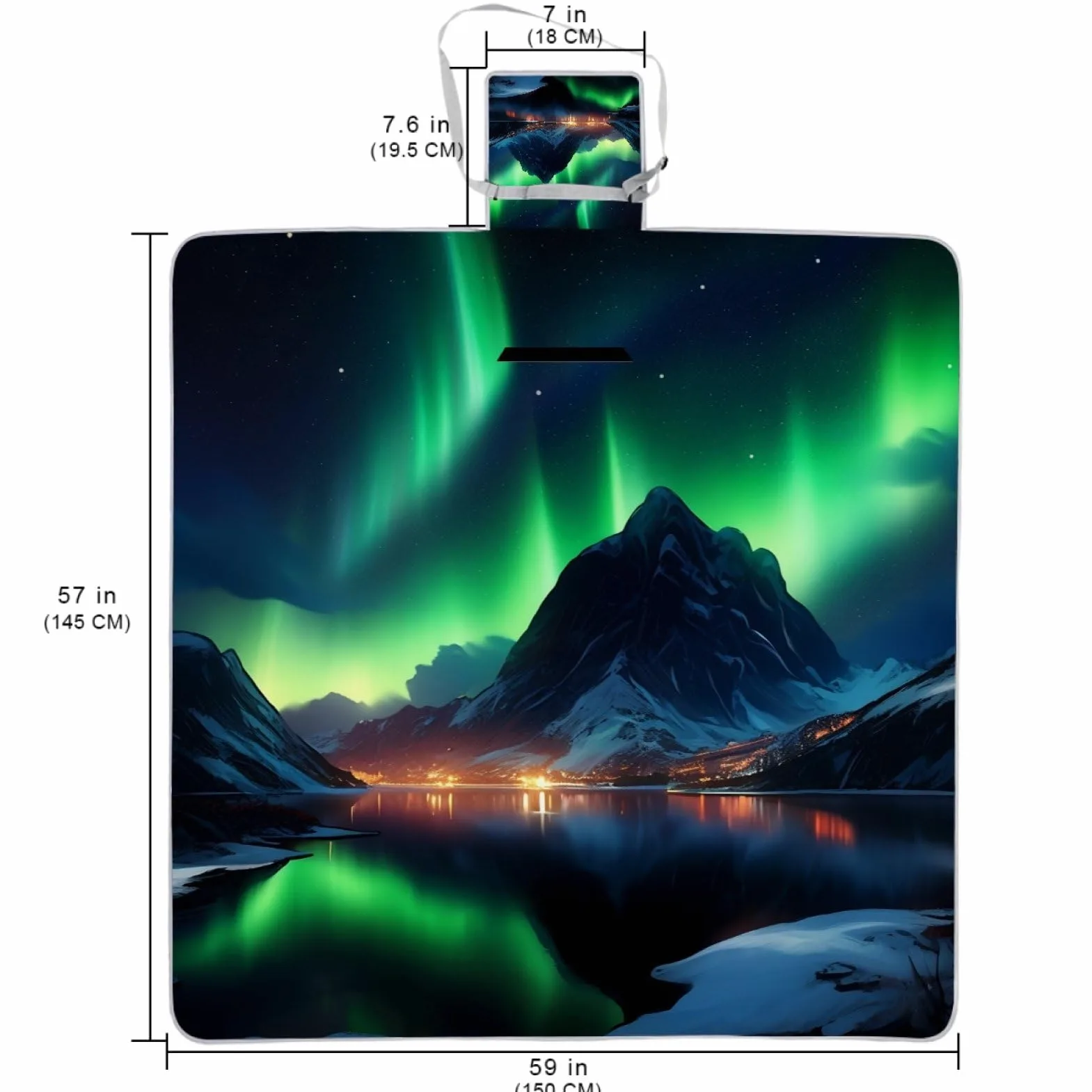 Couverture de pique-nique Aurora - Imperméable - 150 x 145 cm - Tapis de pique-nique lavable et léger avec poignée pour randonnée, voyage, camping, parcs