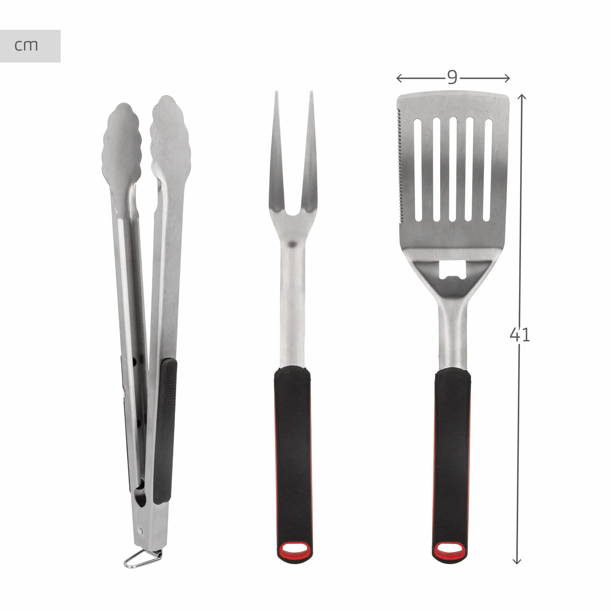 AKTIVE 63009 Ensemble d'Accessoires pour Barbecue 3 Pièces, Pinces, Spatule et Fourchette