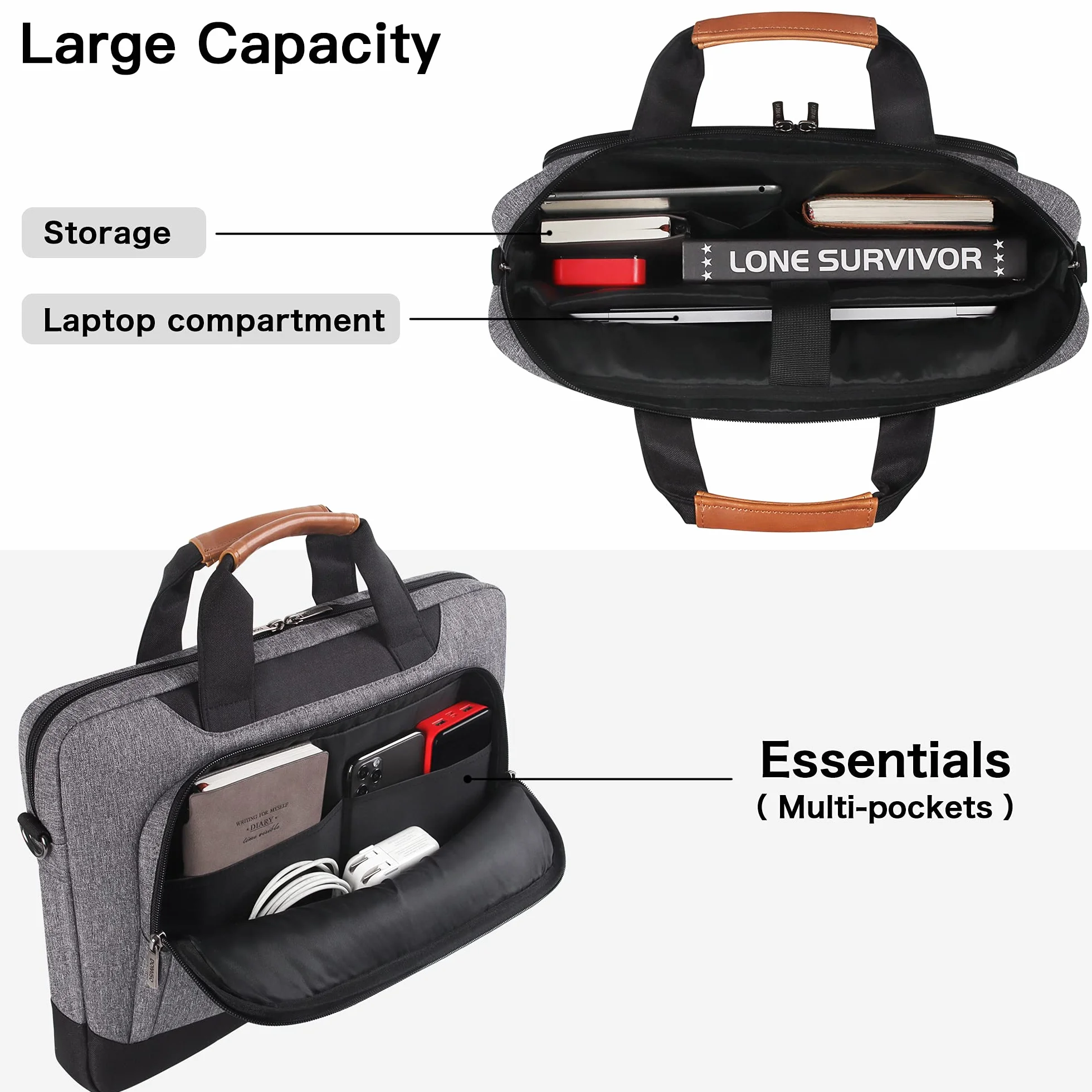 DOMISO Sacoche pour Ordinateur Portable 17-17.3 Pouces Mallette d'affaires Sac à Bandoulière Compatible 17.3" HP Pavilion MSI GS73VR Stealth Pro Dell Inspiron 17 Acer ASUS Gris
