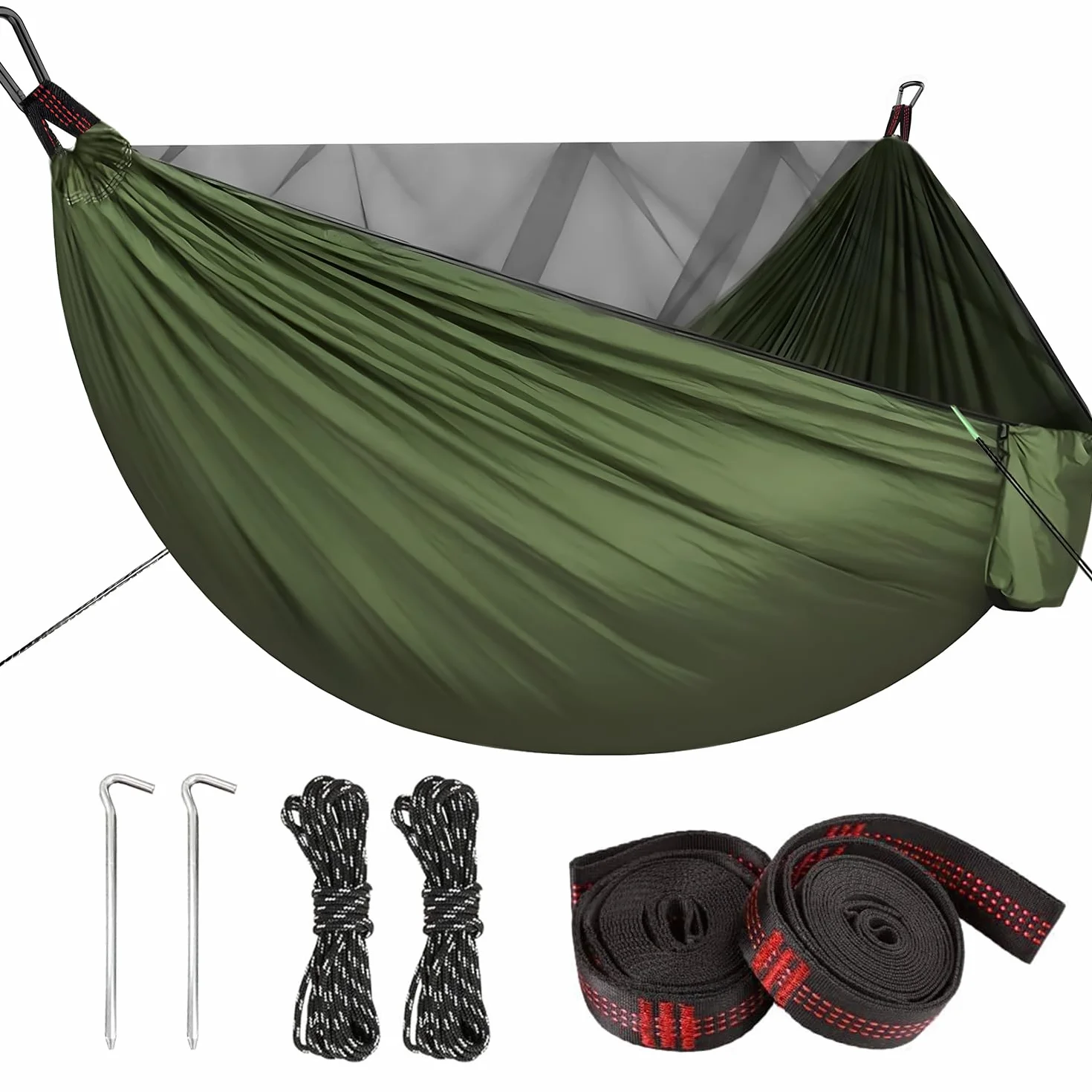 Hamac de Camping 290x140 cm avec Moustiquaire, Capacité 300kg, Nylon Parachute 210T, Léger