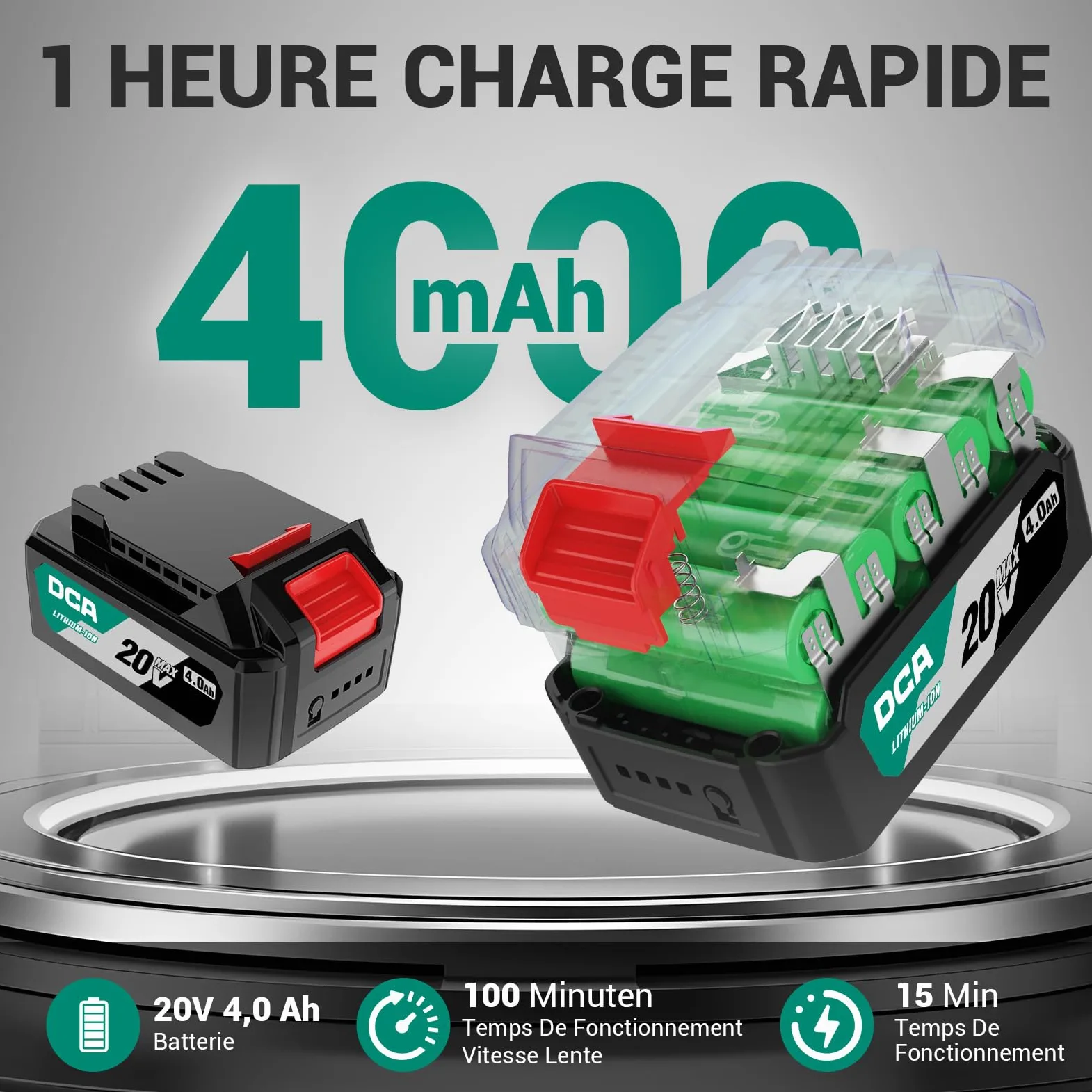 DCA Souffleur de Feuilles sans Fil 20V avec Moteur Brushless, Débit d'air 820 m³/h & 193 km/h, Batterie 4.0Ah Incluse, Ultra-Léger 1,5kg, Variateur de Vitesse pour Jardin, Allées et Poussière