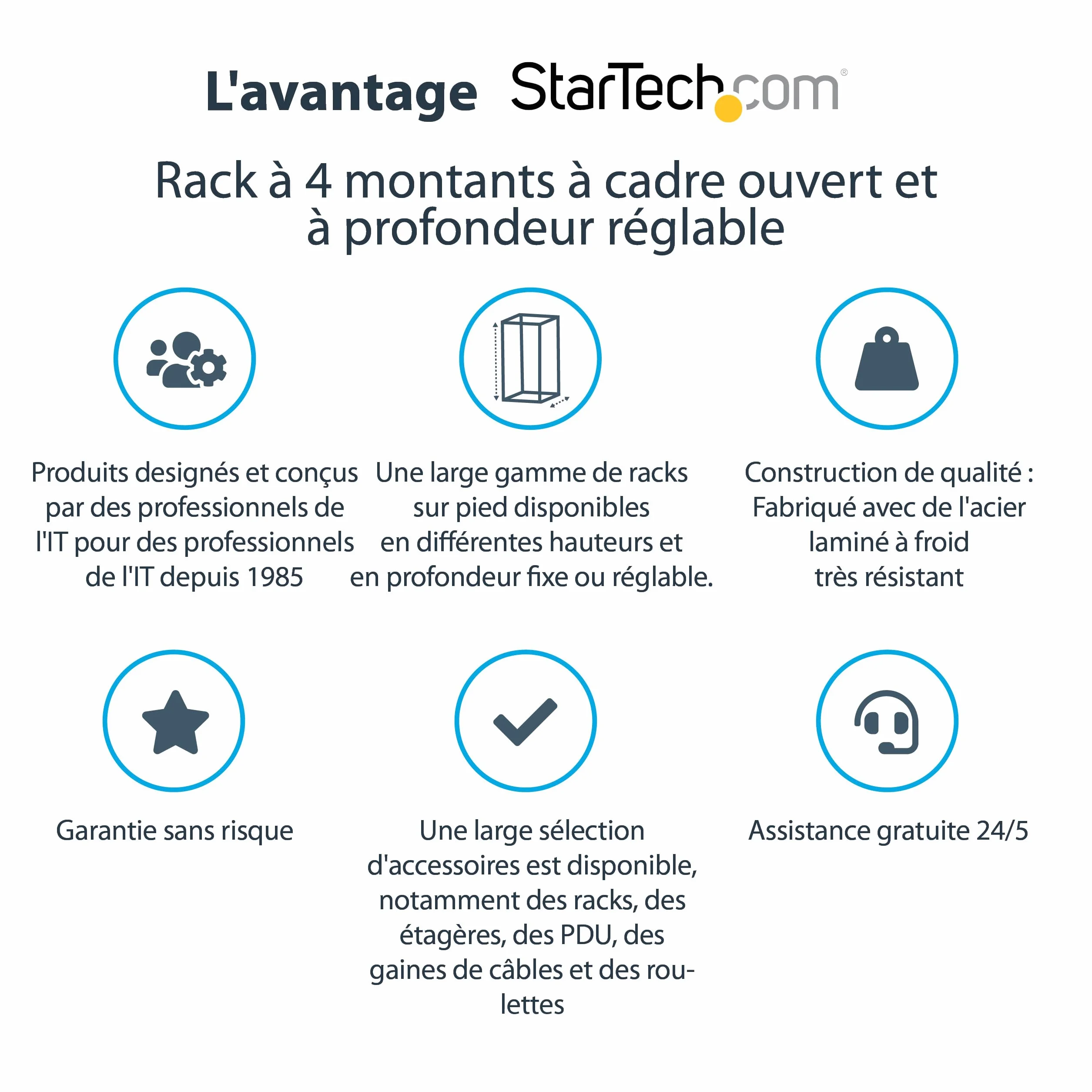 StarTech Rack Serveur 25U 4 Montants, Rack Ouvert 19 pouces Profondeur 101 cm Capacité 544 kg