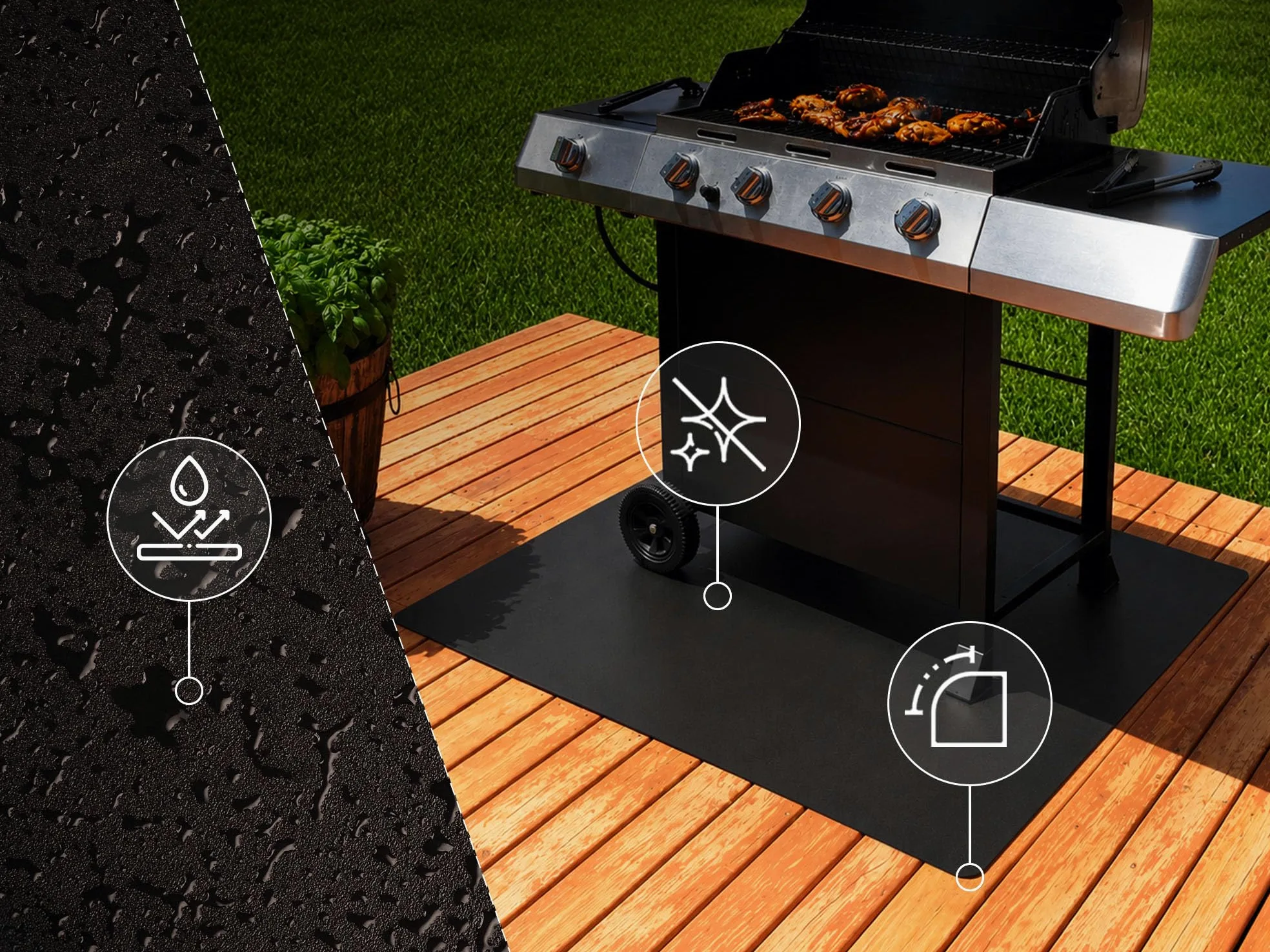 Plaque de Sol pour Barbecue en Quart de Cercle ¼ 100x100 cm | Panneau de Sécurité pour Grill et Extérieur | Protection Anti-Étincelles pour Jardin | Protecteur de Sol Robuste en Acier - Noir Mat