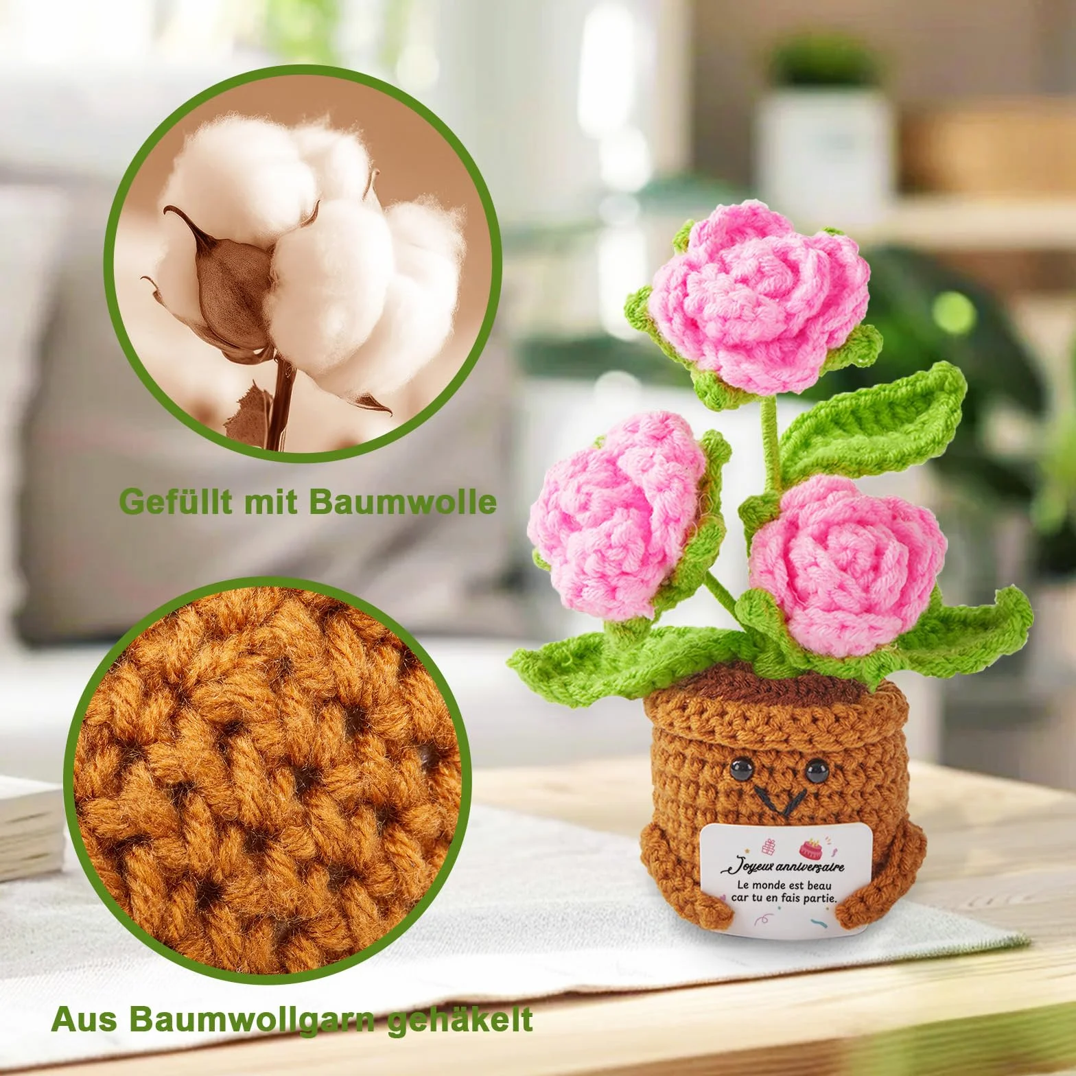 Cadeau Anniversaire Femme Personnalisé Rose Au Crochet Original Idee Motivation Positive 18 30 40 50 60 70 Ans