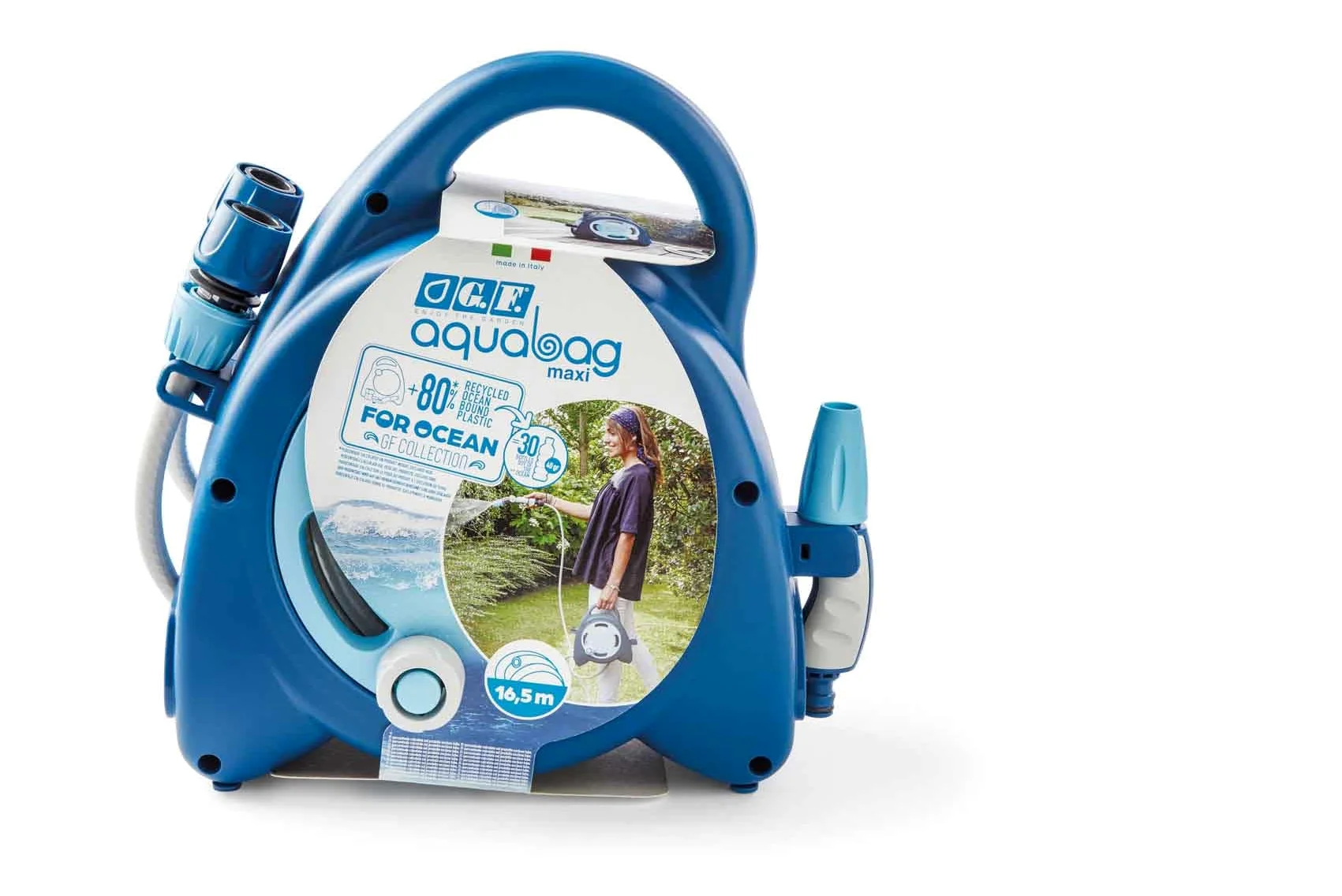 G.F. Srl, Enrouleur de tuyau Aquabag Collection for Ocean, Compact avec 16,5 mètres de tuyau, idéal pour irriguer les plantes et les fleurs sur balcon, terrasse ou jardin de taille moyenne