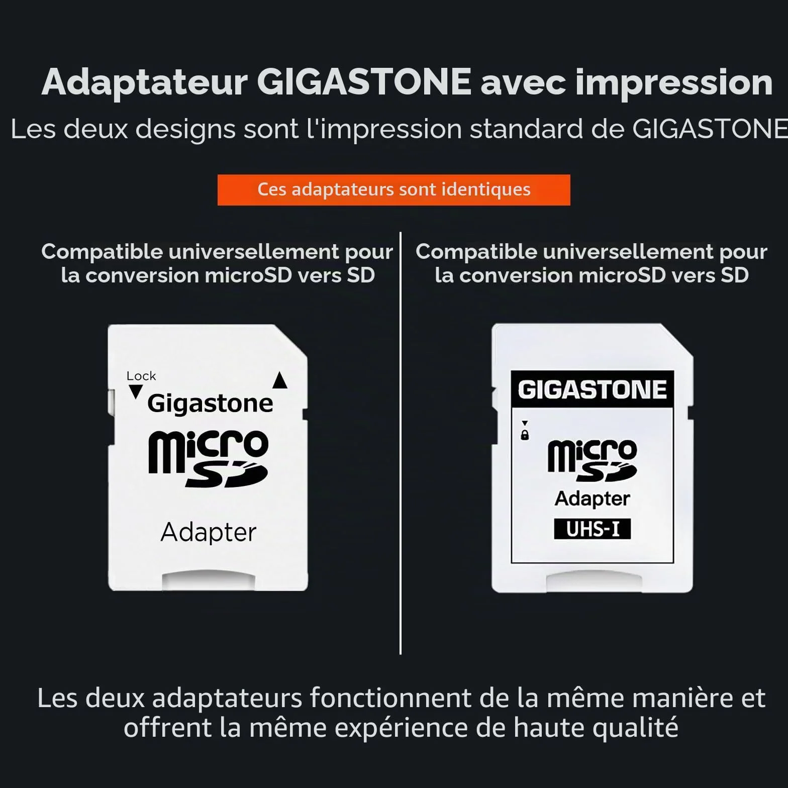 Gigastone Lot de 2 Cartes Mémoire 128 Go Micro SDXC A1 U3 C10 pour 4K UHD Vidéo avec Adaptateur SD