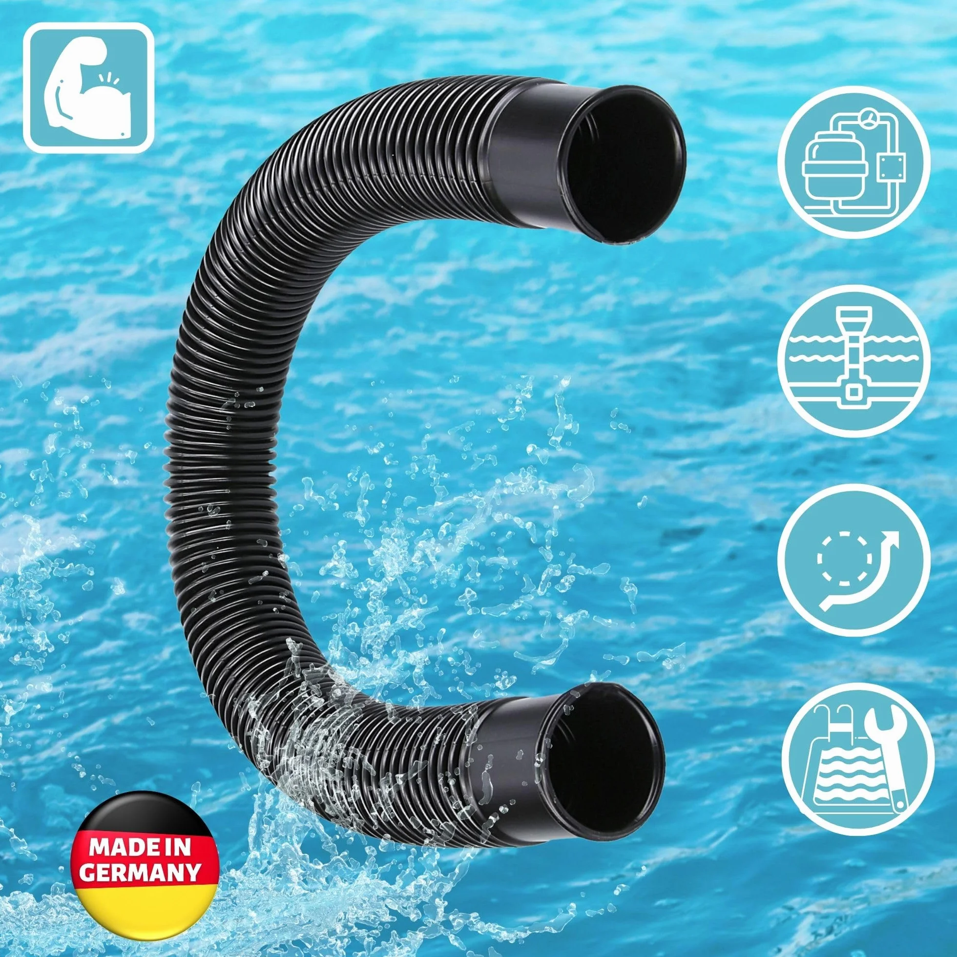 Kalitec tuyau pression 38 mm 62 cm noir aspiration flexible pompe piscine filtre sable skimmer raccordement 1 1/2 pouce