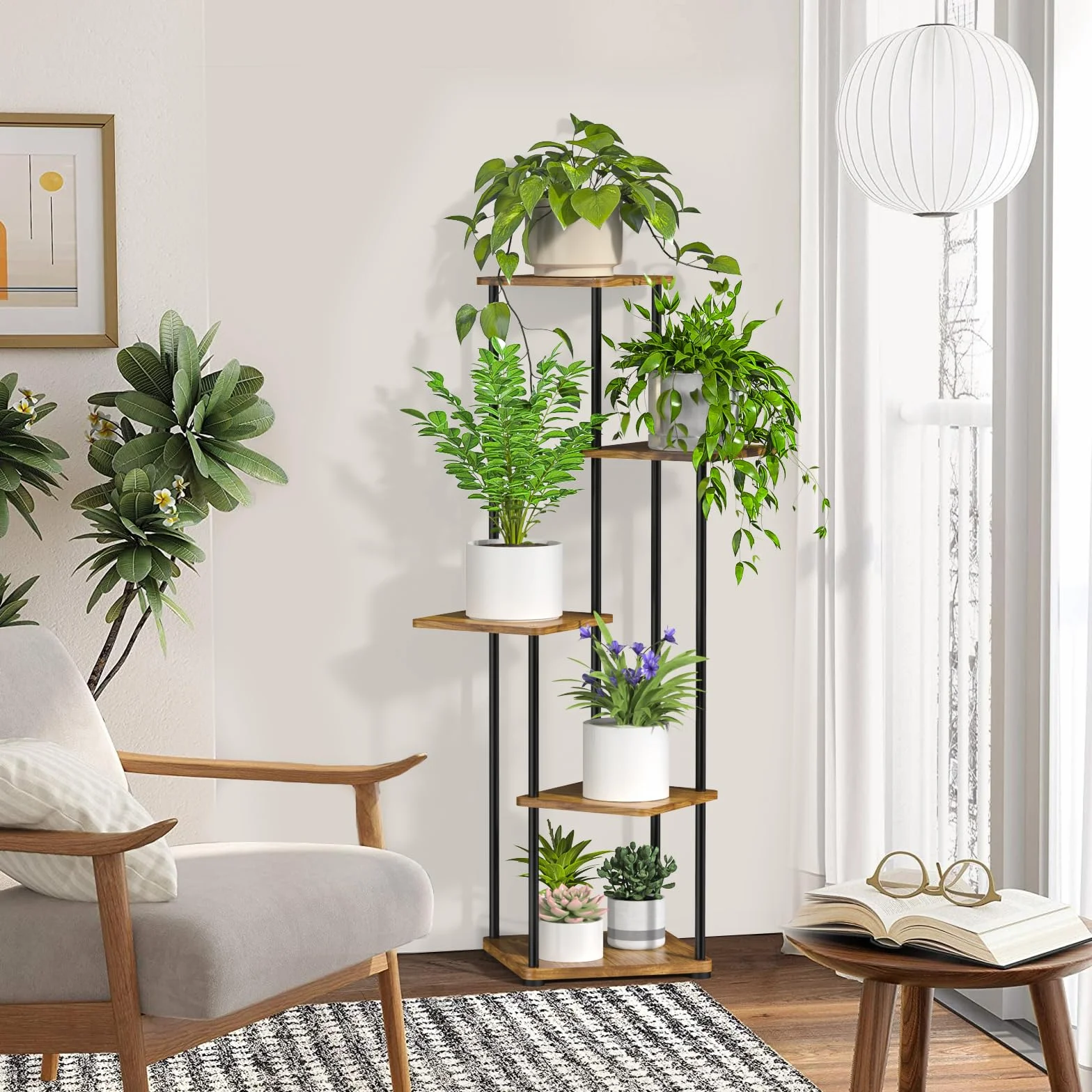 Étagère pour plantes d'intérieur 5 niveaux métal présentoir d'angle