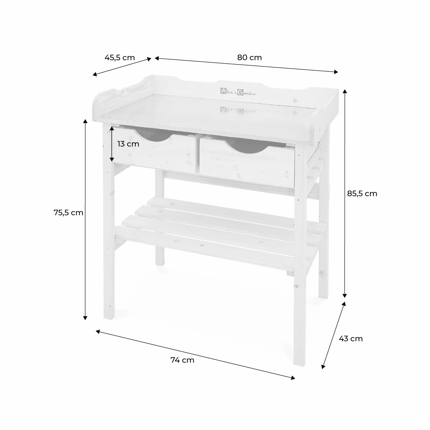 Alice's Garden Table de rempotage Petunia 2 tiroirs établi extérieur Bois