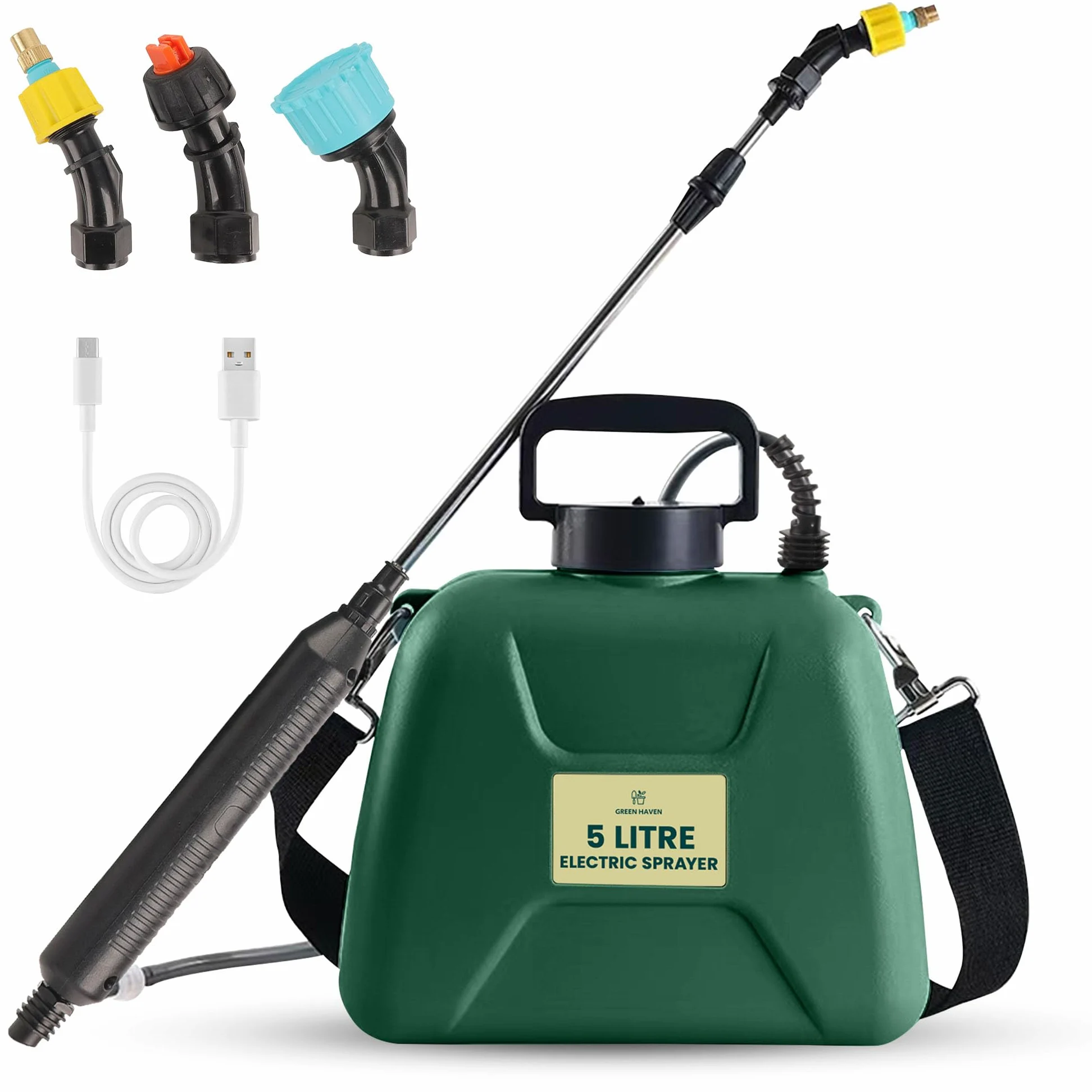 Green Haven Pulvérisateur de Jardin électrique Rechargeable par USB avec 3 Buses réglables, réservoir Facile à remplir, ABS Durable, Design Portable et bandoulière pour Le Jardinage