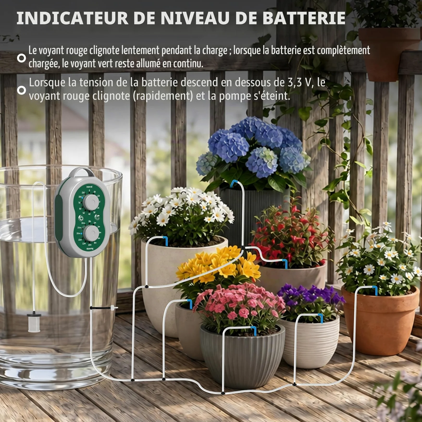 Système d'Arrosage Automatique Interieur Rechargeable Kit Arrosage Goutte à Goutte pour 15 Plantes en Pot Système d'Irrigation d'Intérieur pour Interieur, Balcons, Serre, Jardin