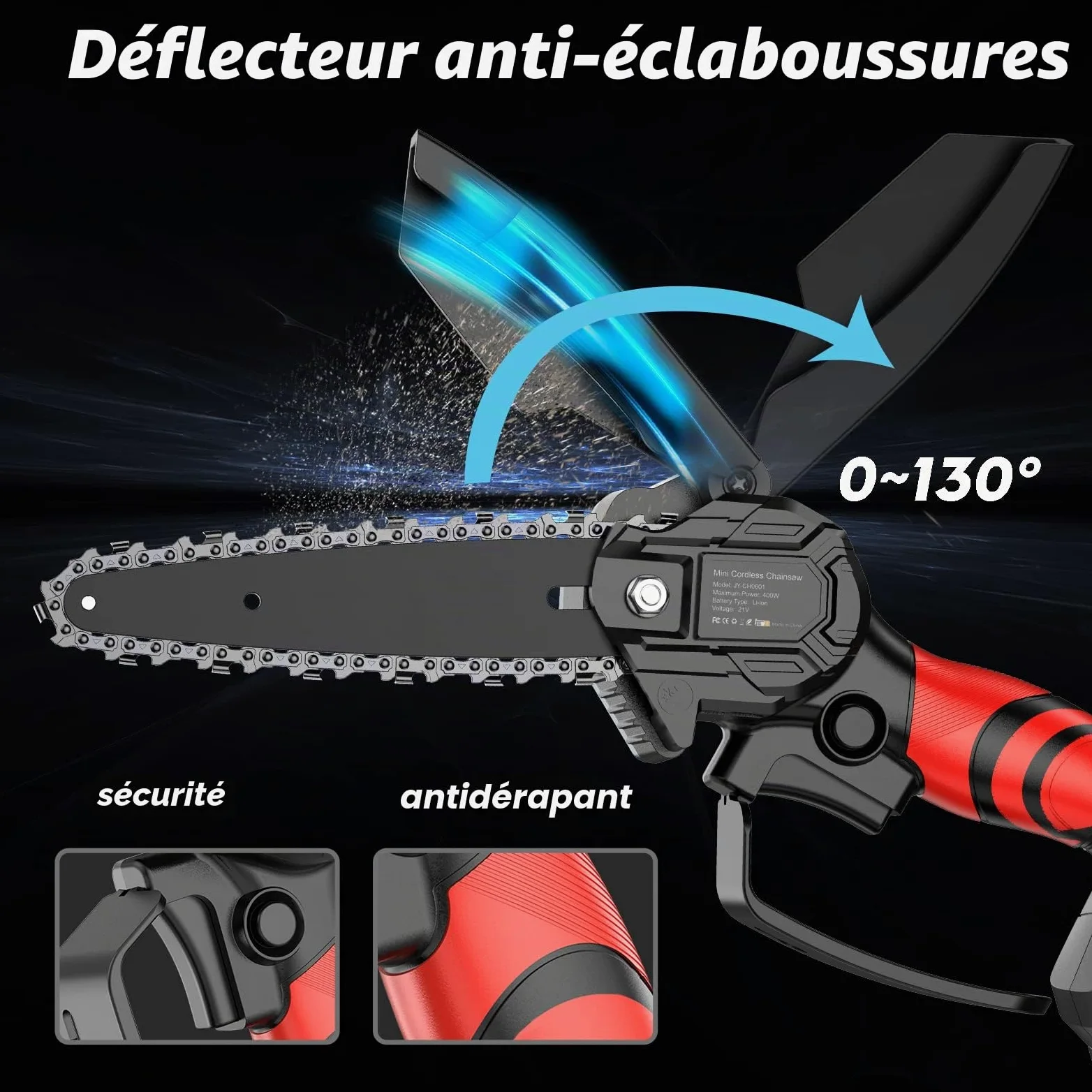 Mini Tronconneuse a Batterie, 6 Pouces Tronçonneuse Sans Fil Electrique, Tronçonneuse à Main 2* Batterie, 2*Chaîne Pour La Coupe Du Bois, Les Branches D'arbres, Jardin, L'élagage
