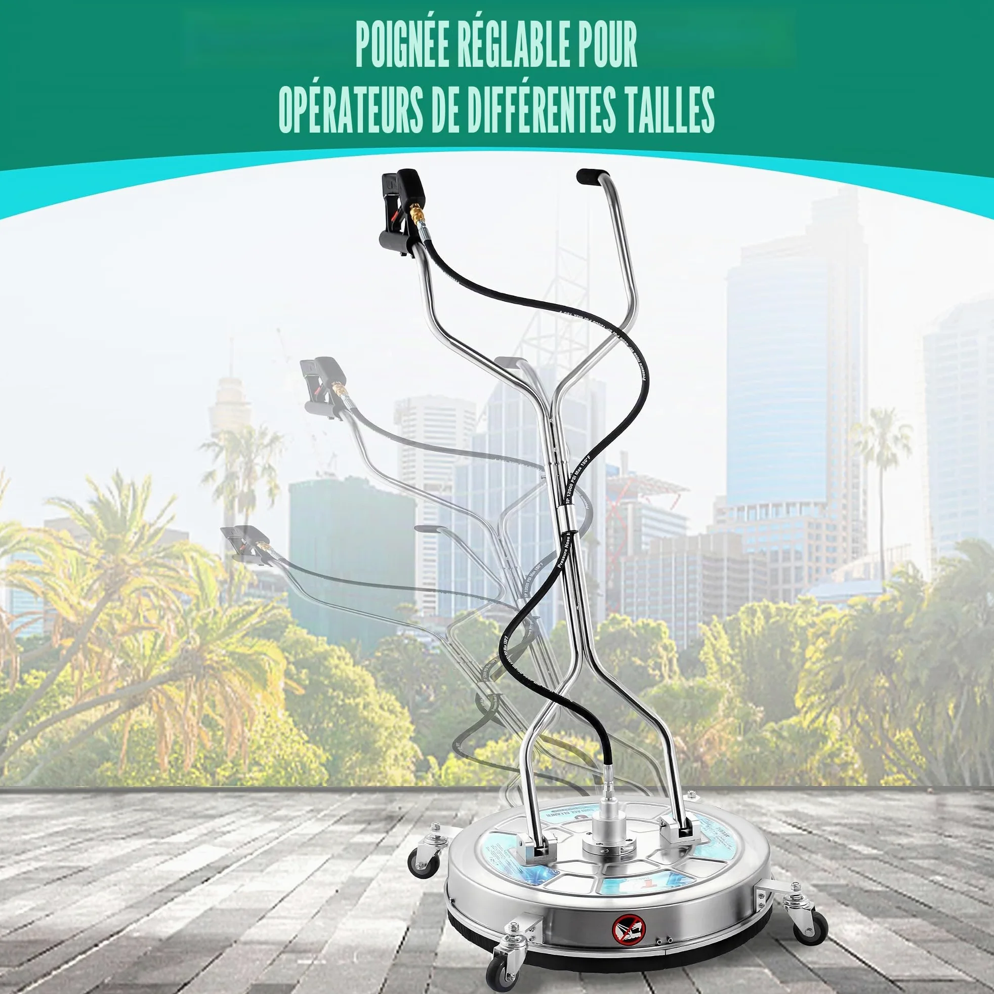 Tool Daily Nettoyeur de Surface Haute Pression avec Double Poignée, 60 cm | Nettoyeur de Terrasse pour Nettoyeur Haute Pression avec Roues, Acier Inoxydable, Idéal pour Allée, Trottoir et Patio, 310bar