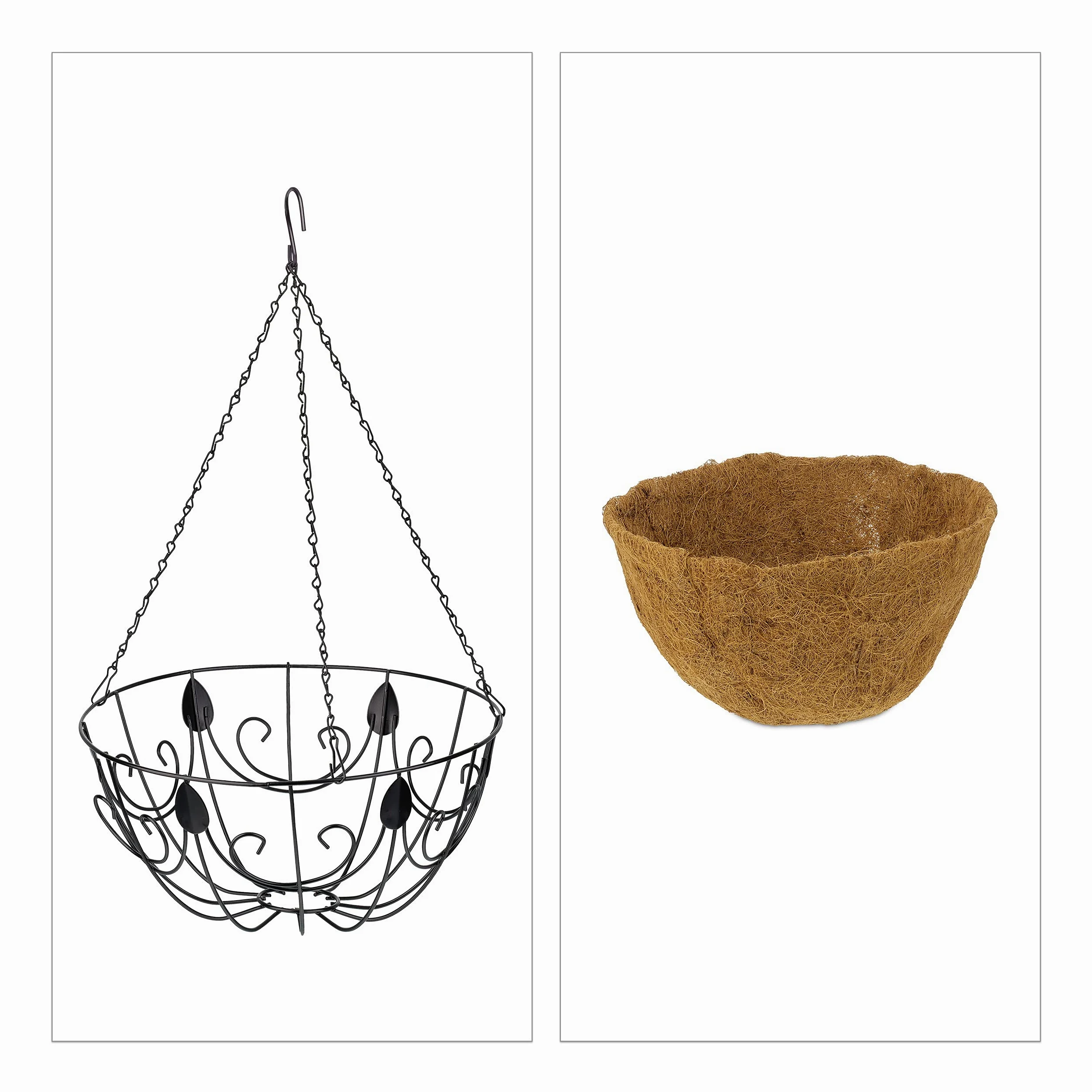 Relaxdays Corbeilles suspendues, Lot de 3, Suspension panière avec chaînette, diamètre 35 cm, Volume 10 L, Marron