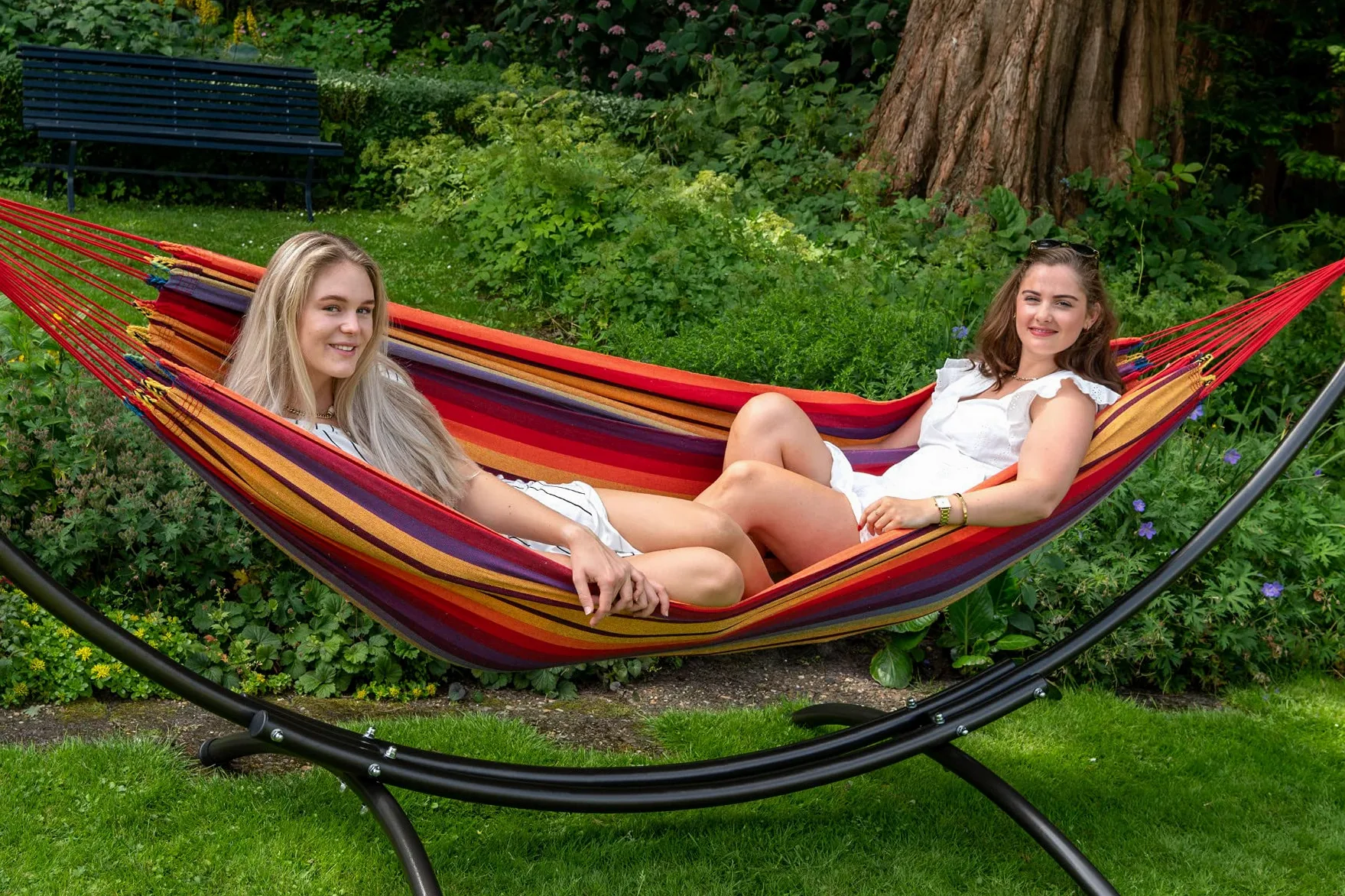 Tropilex Hamac de Jardin Exterieur 2 Places | Hamac Double 180 kg Colombien | Randonnée Camping | Fabriqué à la Main | Boheme Arc-en-Ciel 350 cm