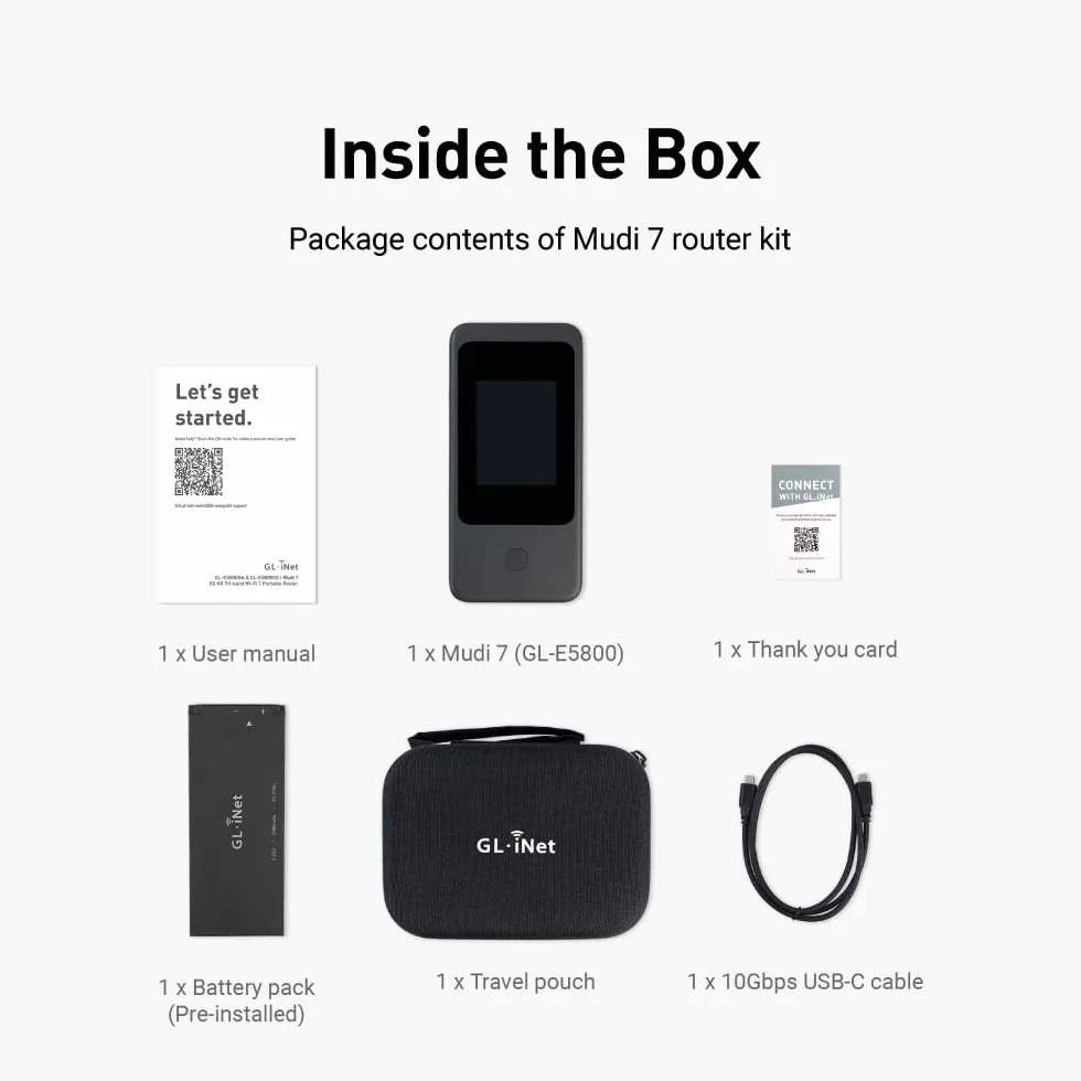 MUDI 7 (GL-E5800) 5G NR Tri-Band Wi-Fi 7 Travel Router