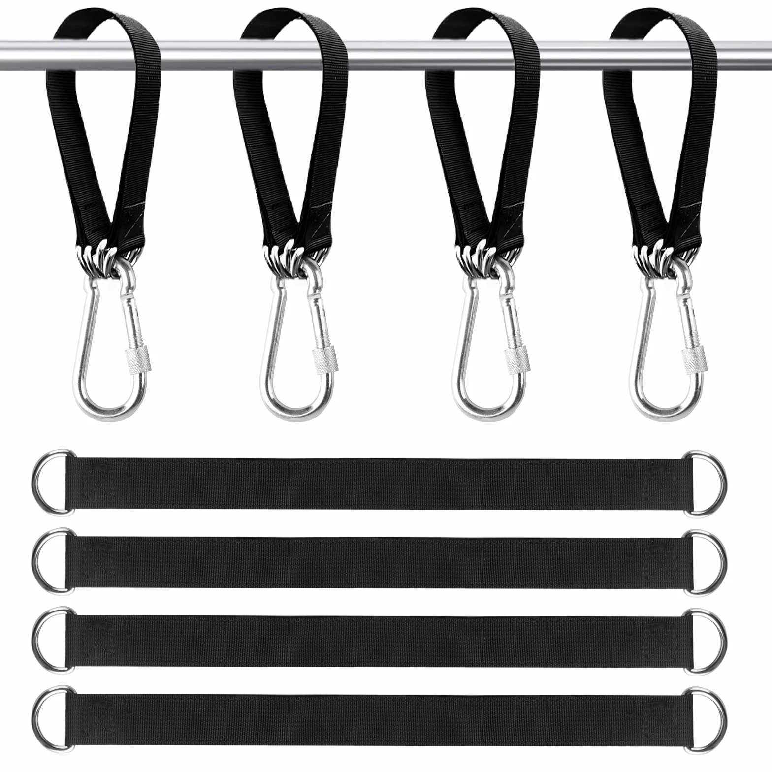Sangles de hamac pour balançoire d'arbre 30x2,5 cm robuste avec 4 anneaux mousqueton réglable