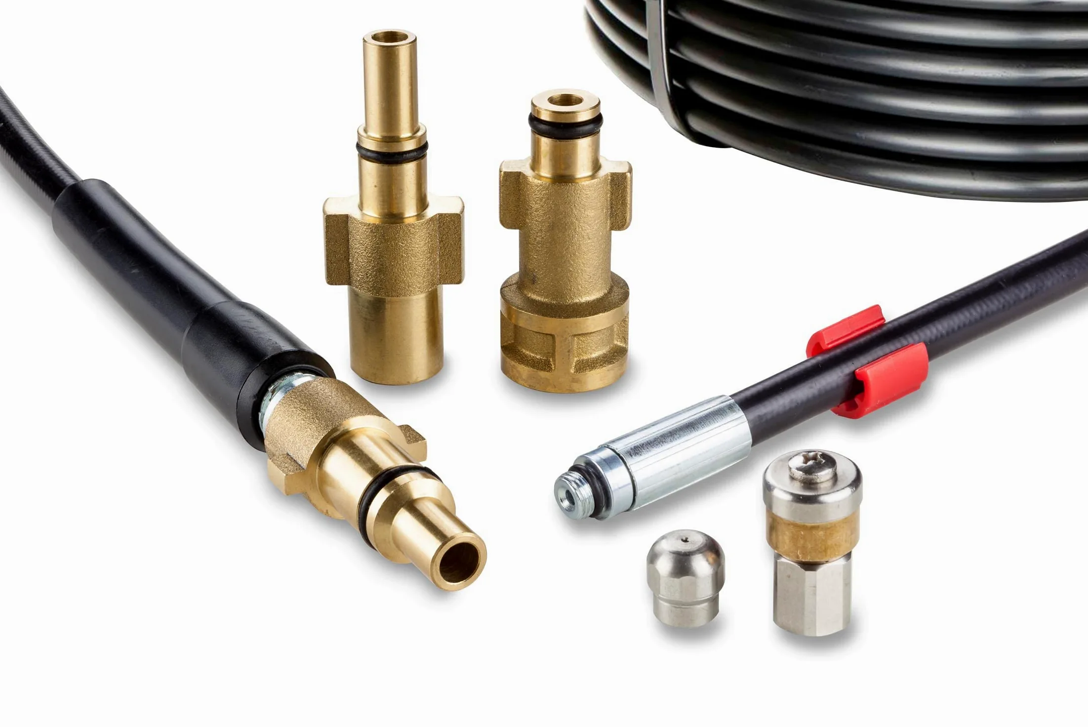 Tuyau Déboucheur Canalisation pour Nettoyeur Haute Pression 30m, 200 bar - Kit Furet compatible avec Bosch, Black+Decker, Nilfisk, Makita - avec Buse Fixe, Buse Rotative KNOFER