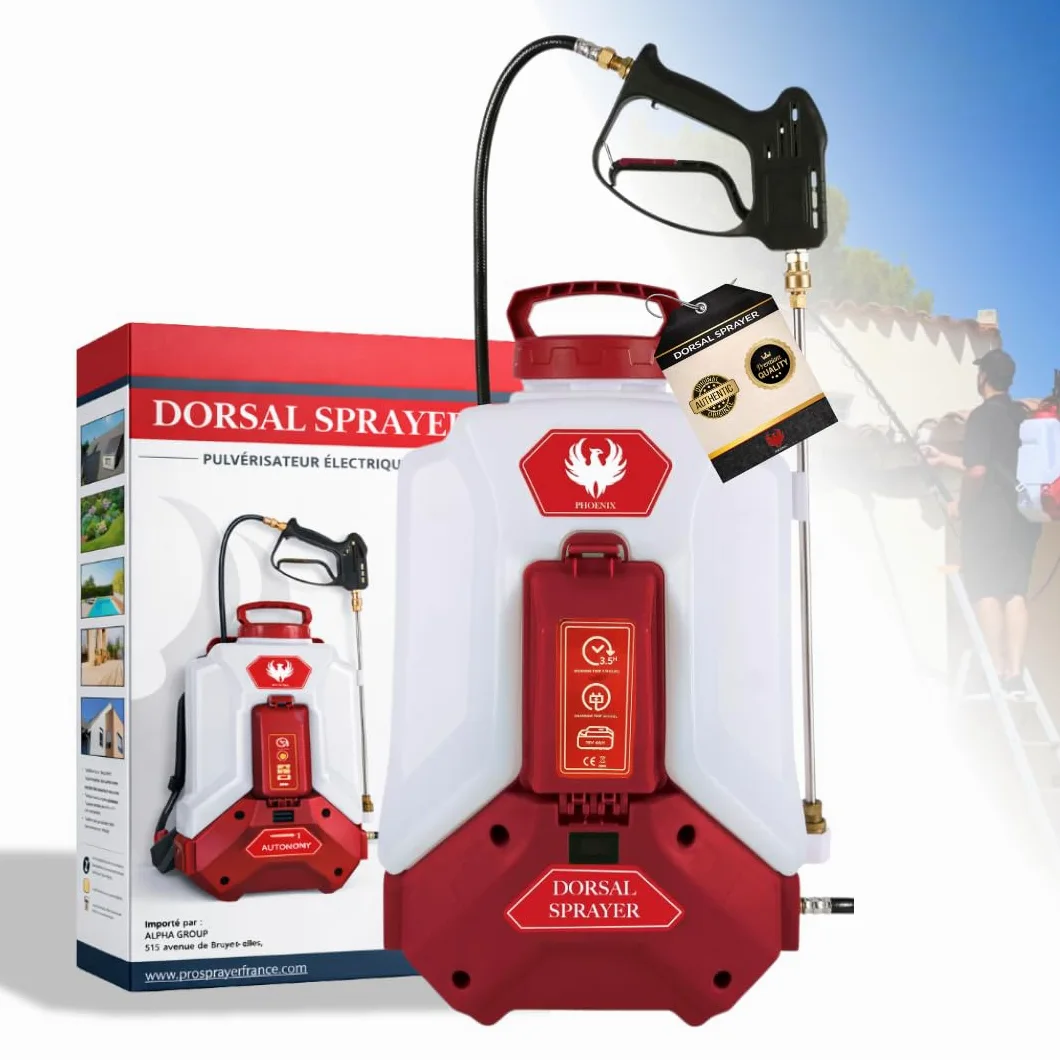 PHOENIX Dorsal Sprayer Evo | Pulverisateur Electrique 16L | Batterie Lithium 18V 4Ah | Autonomie 3h | Portée Jusqu’à 10m | Pulverisateur à Dos Professionnel avec Jeu de 4 Buses