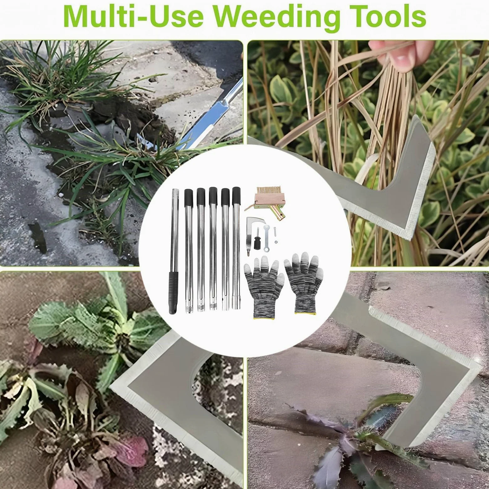 Cryfokt Ensemble d'outils Crack Weeder, Ensemble d'outils de Désherbage Manuel avec Poignée Longue, Crevasse en Acier Inoxydable de Désherbage Brosse Mousse pour Le pavé de Trottoir de l'allée du