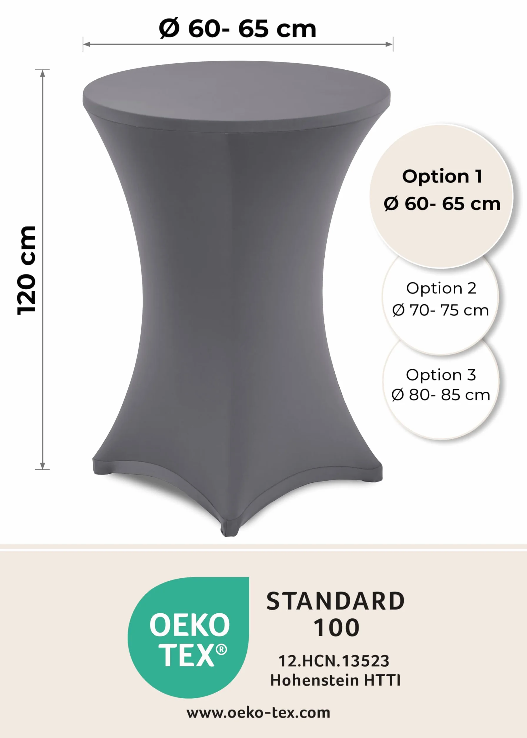 Gräfenstayn Diana Housse pour Table Haute de Bistro Stretch Spandex Ø 60 cm Anthracite