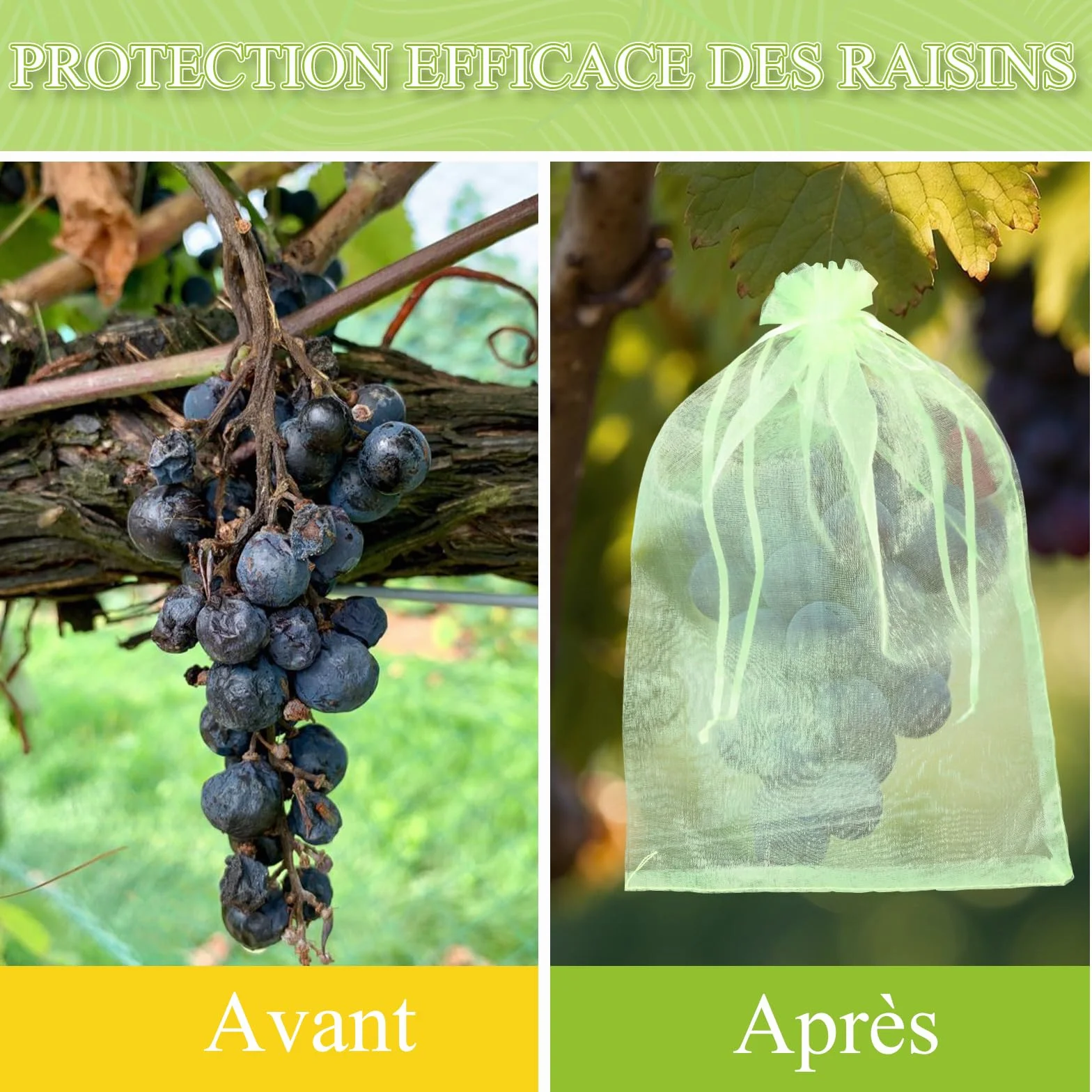 Sachet Protection Fruits Organza Vert Respirant à Cordon de Serrage 20x15cm 120 Pièces