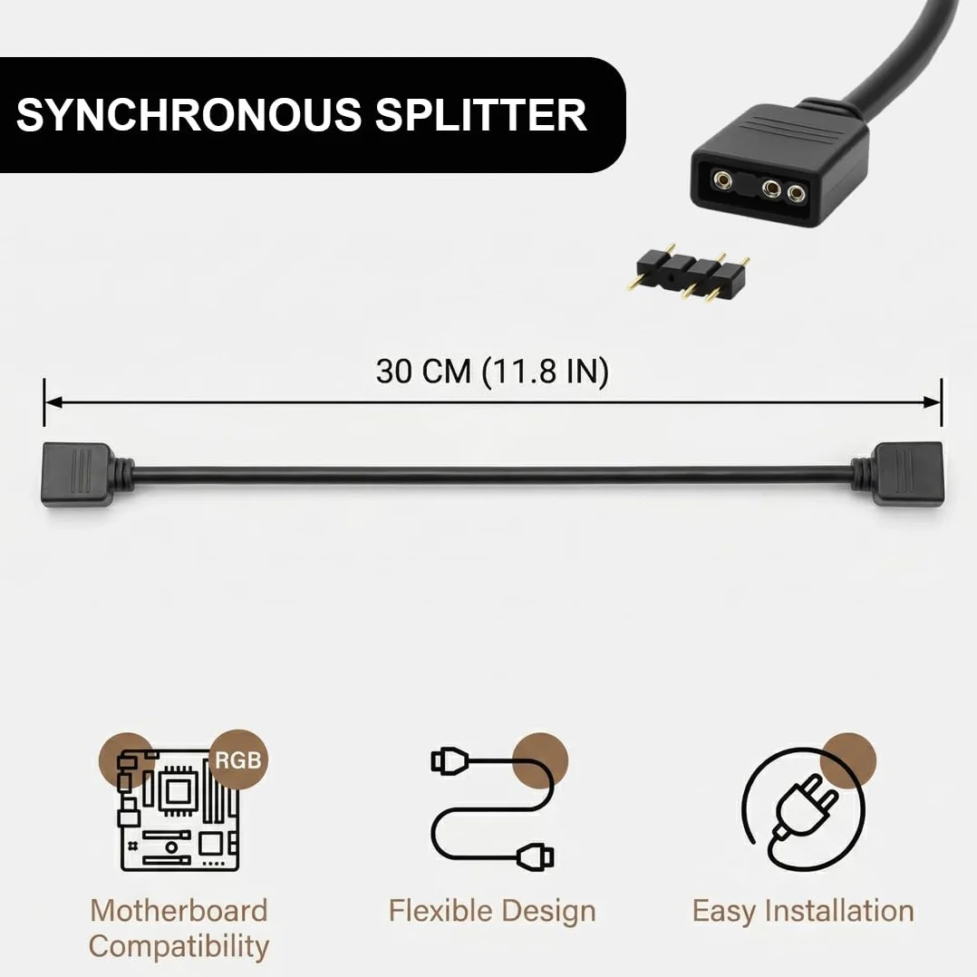 Câble répartiteur ARGB 3-Pin 5V 30 cm, Fan Splitter Cable en Y pour Connecteur RGB Carte Mère