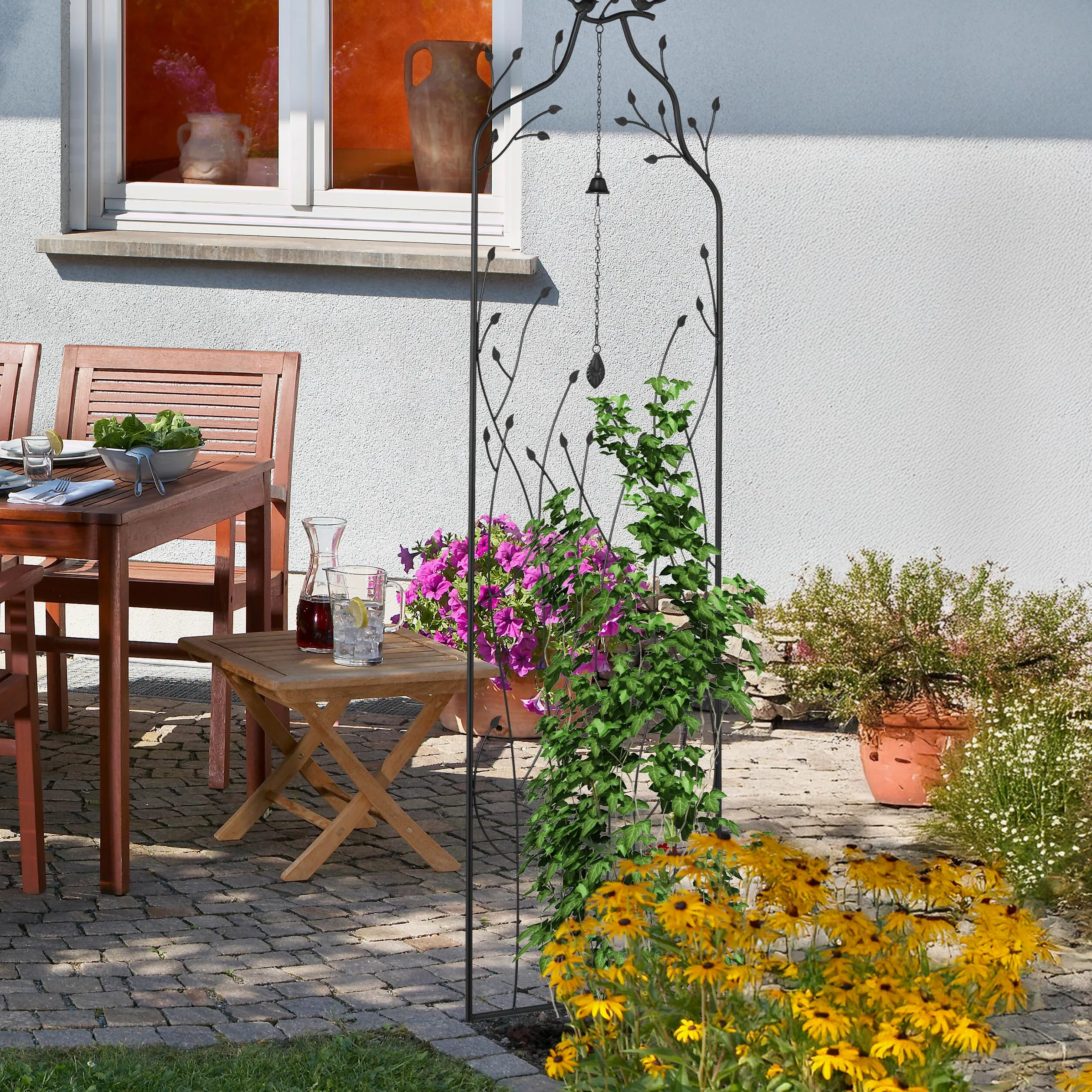 Relaxdays Tuteur à Plantes, Lot de 2, Treillis en métal (Acier), avec Petite Cloche, H x L : 170 x 45 cm, Noir