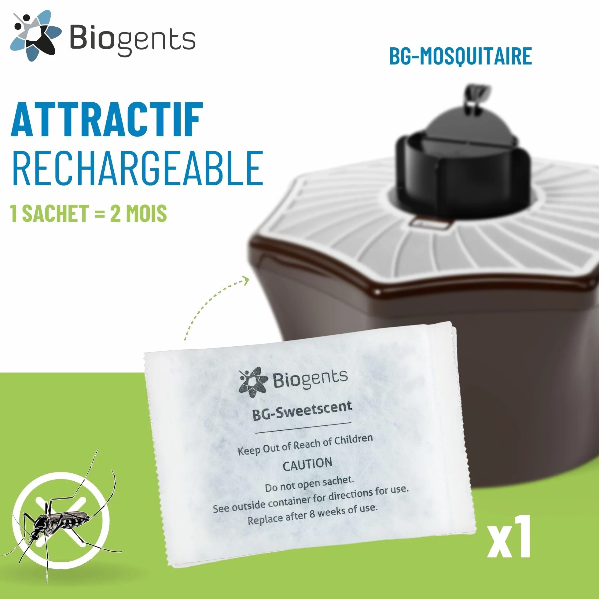 BIOGENTS BG-MOSQUITAIRE Piège Extérieur Anti-Moustiques Recharge 2 Mois BG-SWEETSCENT