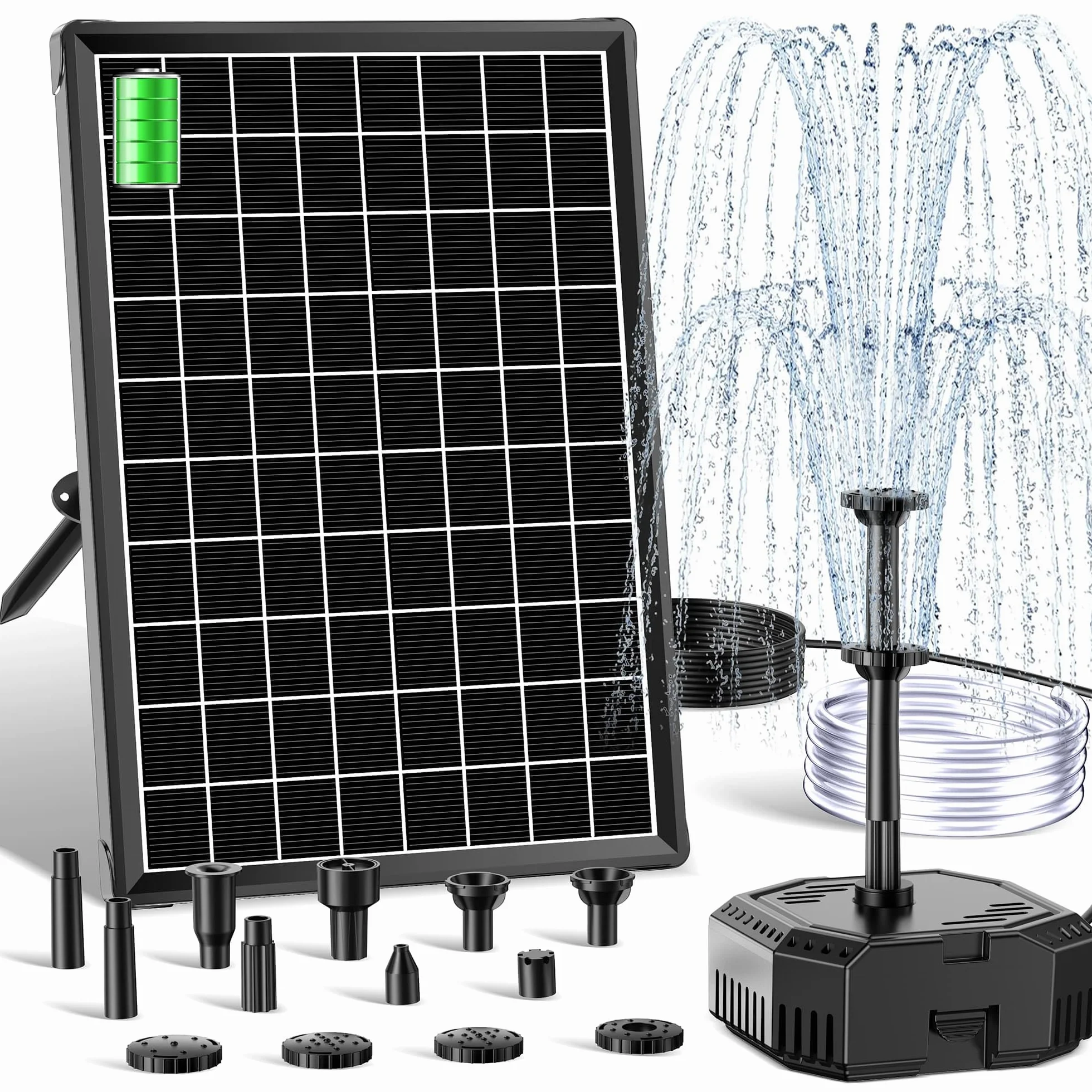 Biling Pompe à Eau Solaire 6W avec Batterie et 10 Buses pour Petit Étang jusqu'à 500L, Fontaine Solaire Extérieure