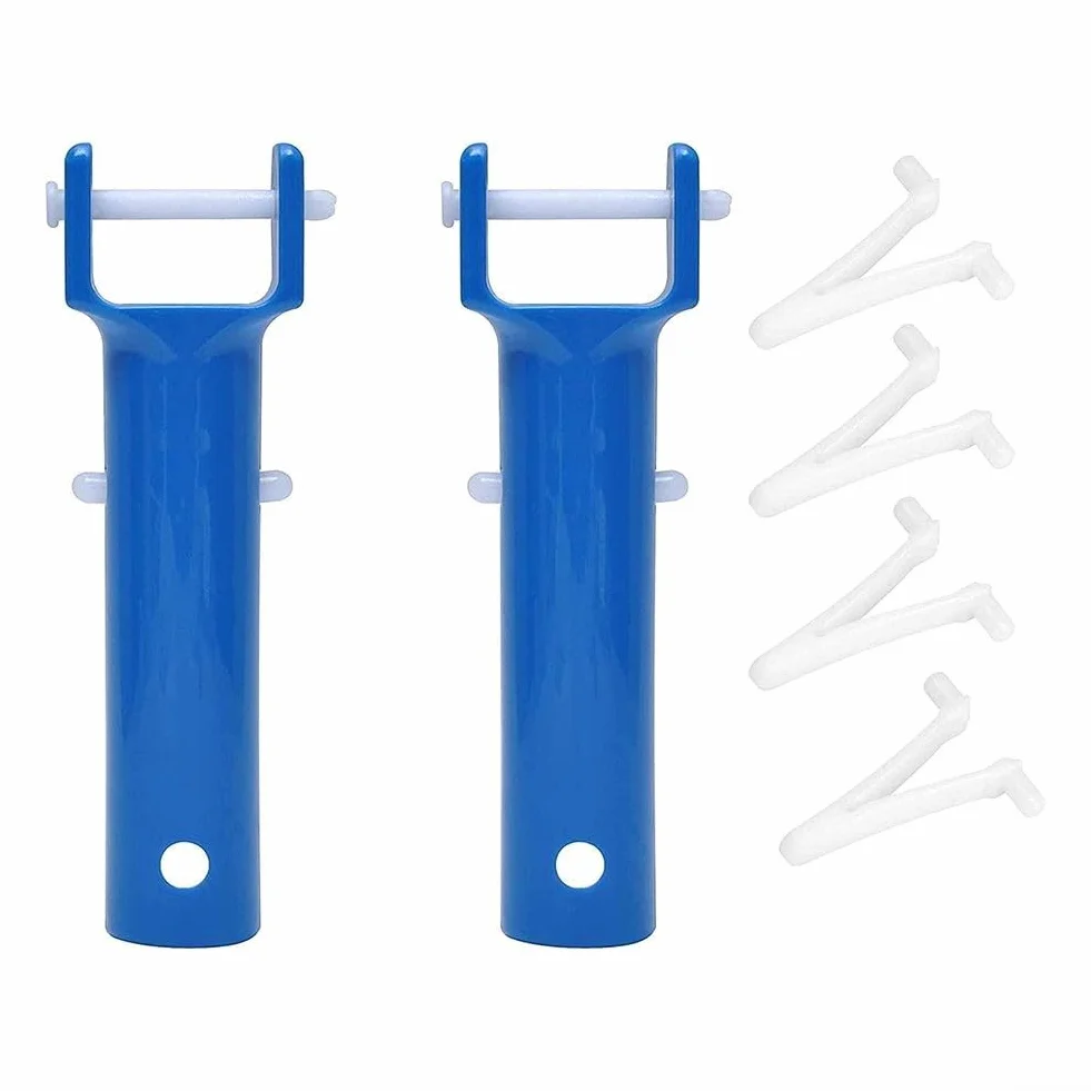 Kit de remplacement poignée aspirateur piscine clip papillon longue broche fixation sûre bâtons télescopiques plastique bleu 2 poignées 4 clips en V