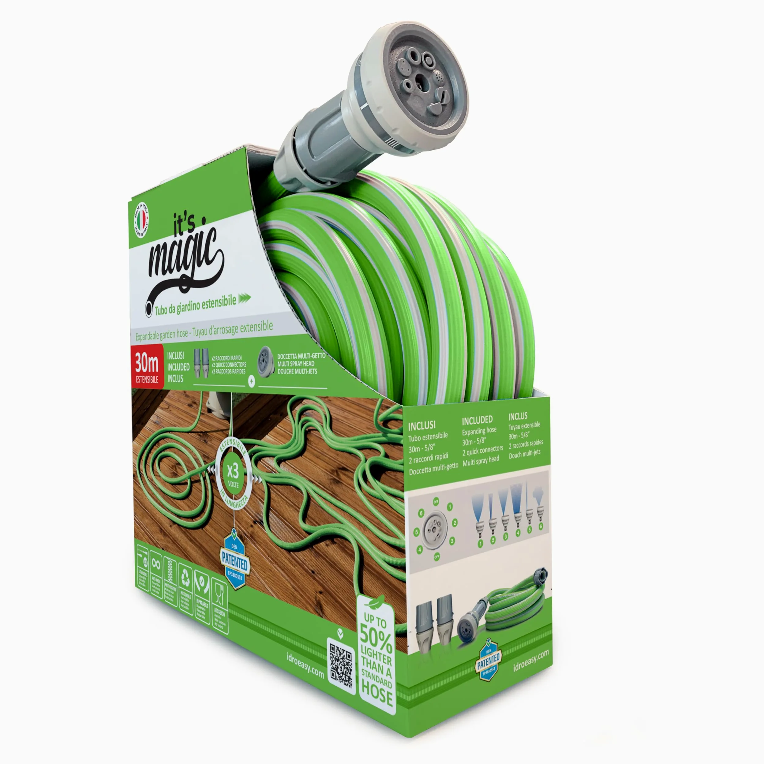 Idroeasy 30 Mètres - Tuyau d'Arrosage Extensible Tuyau d'Arrosage Anti Torsion, Eau Jardin Irrigation Pipe Anti-nœud