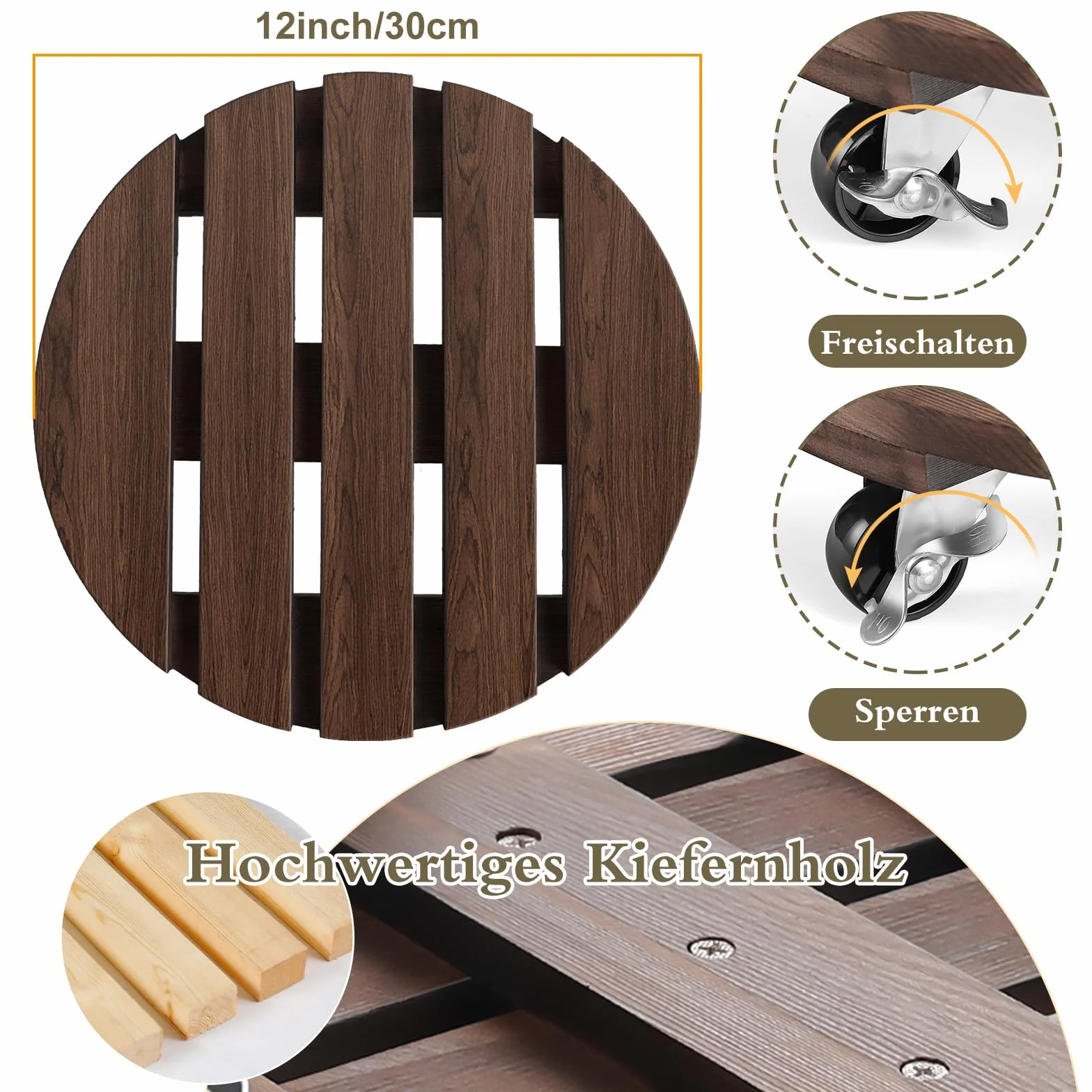 HOHY Chariot pour plantes d'extérieur résistant aux intempéries 2 x 30 cm avec roues pivotantes 360°