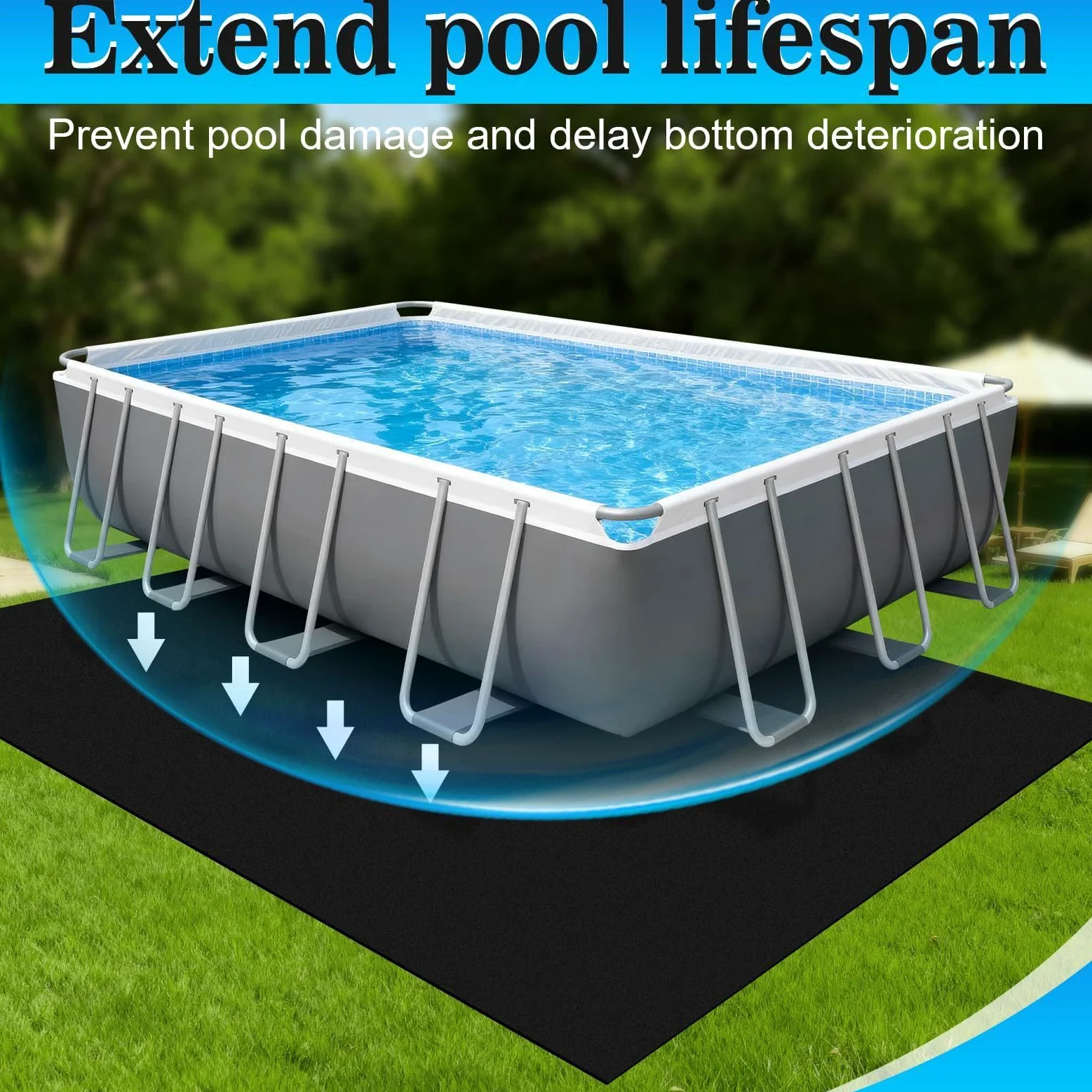 400x400cm Tapis De Sol pour Piscine Hors Sol Rectangulaire, Bâche De Sols Piscines Rectangulaire Épaisse Antidérapant Pliable - Tapis De Protection Piscine pour Spa Extérieur Intérieur