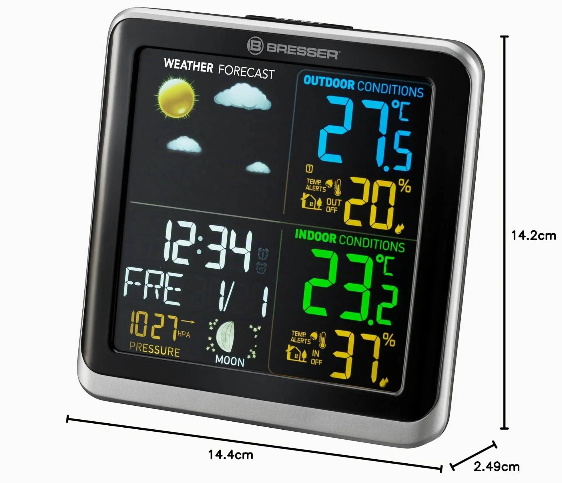 BRESSER Station Météo ClimaTemp avec Ecran LCD Argent et Noir | Bresser ClimaTemp TB Station météo sans fil avec écran couleur