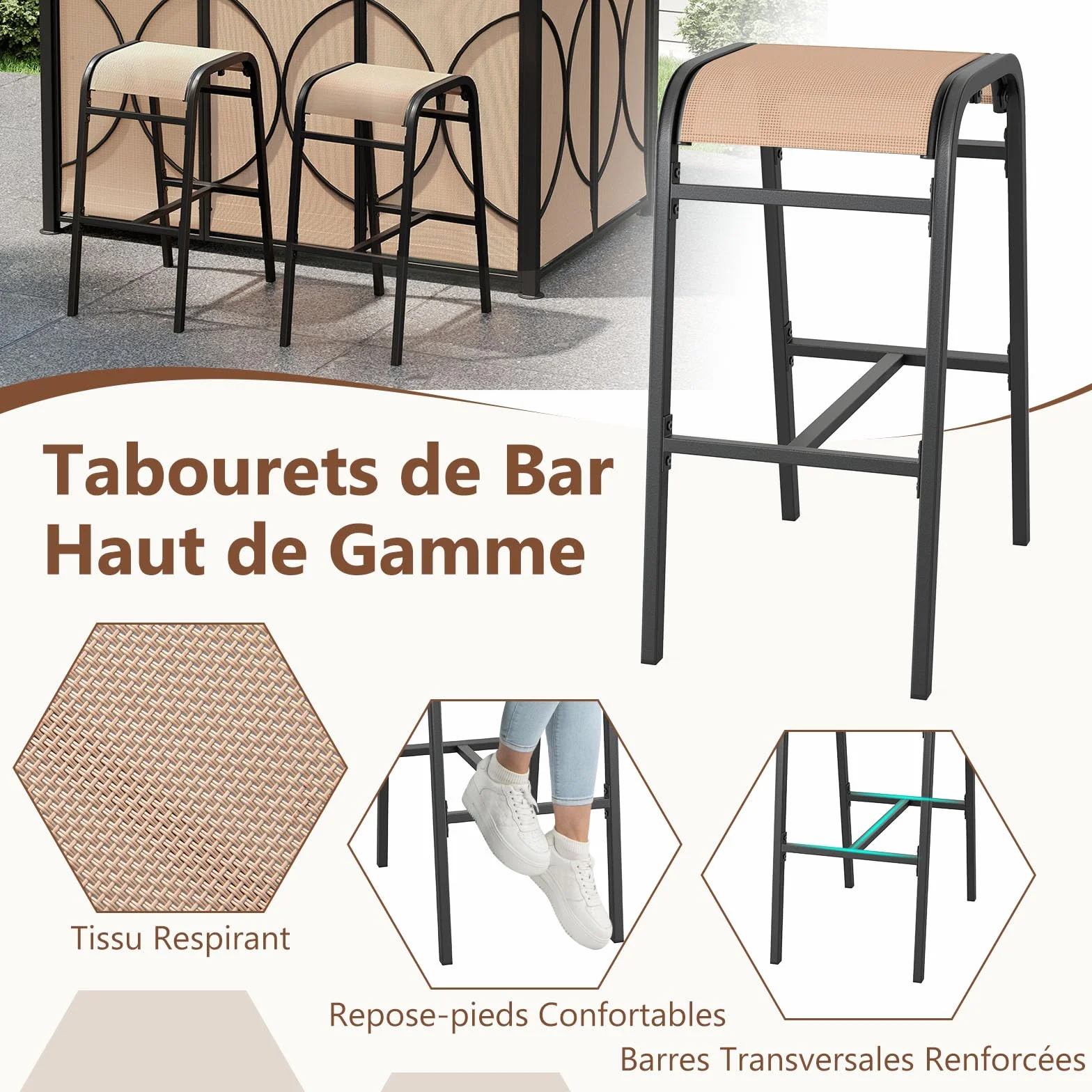 GOPLUS Abri Barbecue avec Bar d'Extérieur, Table de Bar en Verre Trempé, 2 Tabourets, 194 x 121 x 242 cm